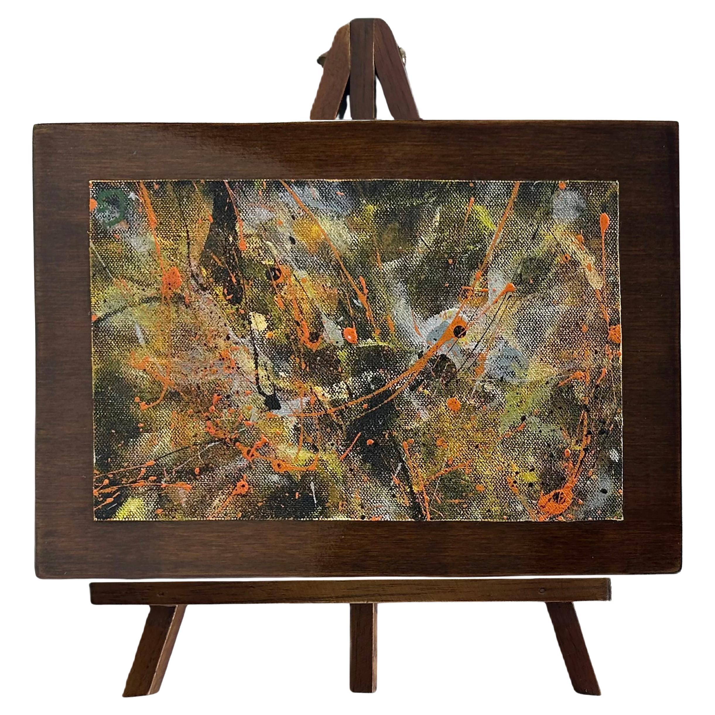 Abstract Painting on Canvas Mounted on Wood, Easel Titled "Abstract"
