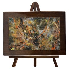 Abstract Painting on Canvas Mounted on Wood, Easel Titled "Abstract" Abstract Painting on Canvas Mounted on Wood, Easel Titled "Abstract"