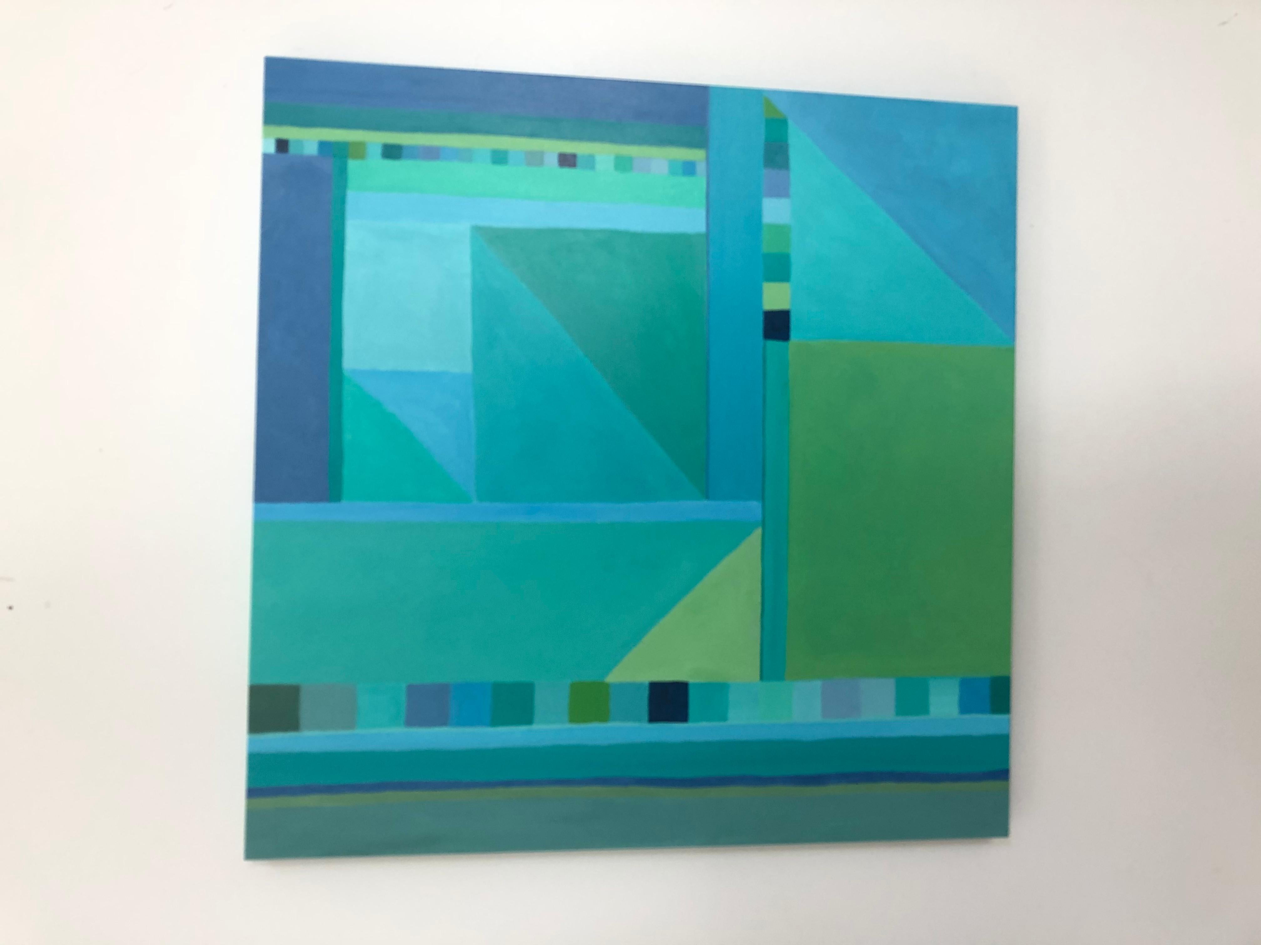 Abstract Painting on Panel in Blues and Greens In Excellent Condition For Sale In Hopewell, NJ