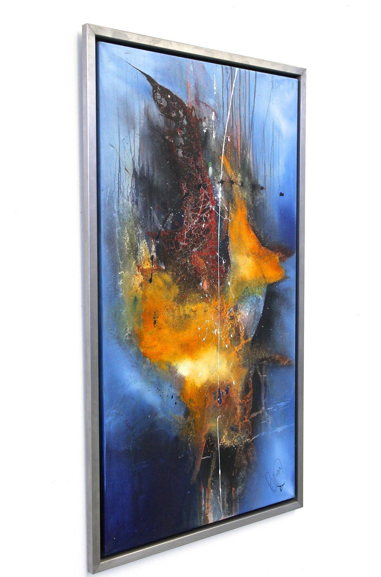 Abstraktes Gemälde „Seekrieg“, Acryl auf Leinwand von MS, Stahlrahmen, AT 2021 (Österreichisch) im Angebot