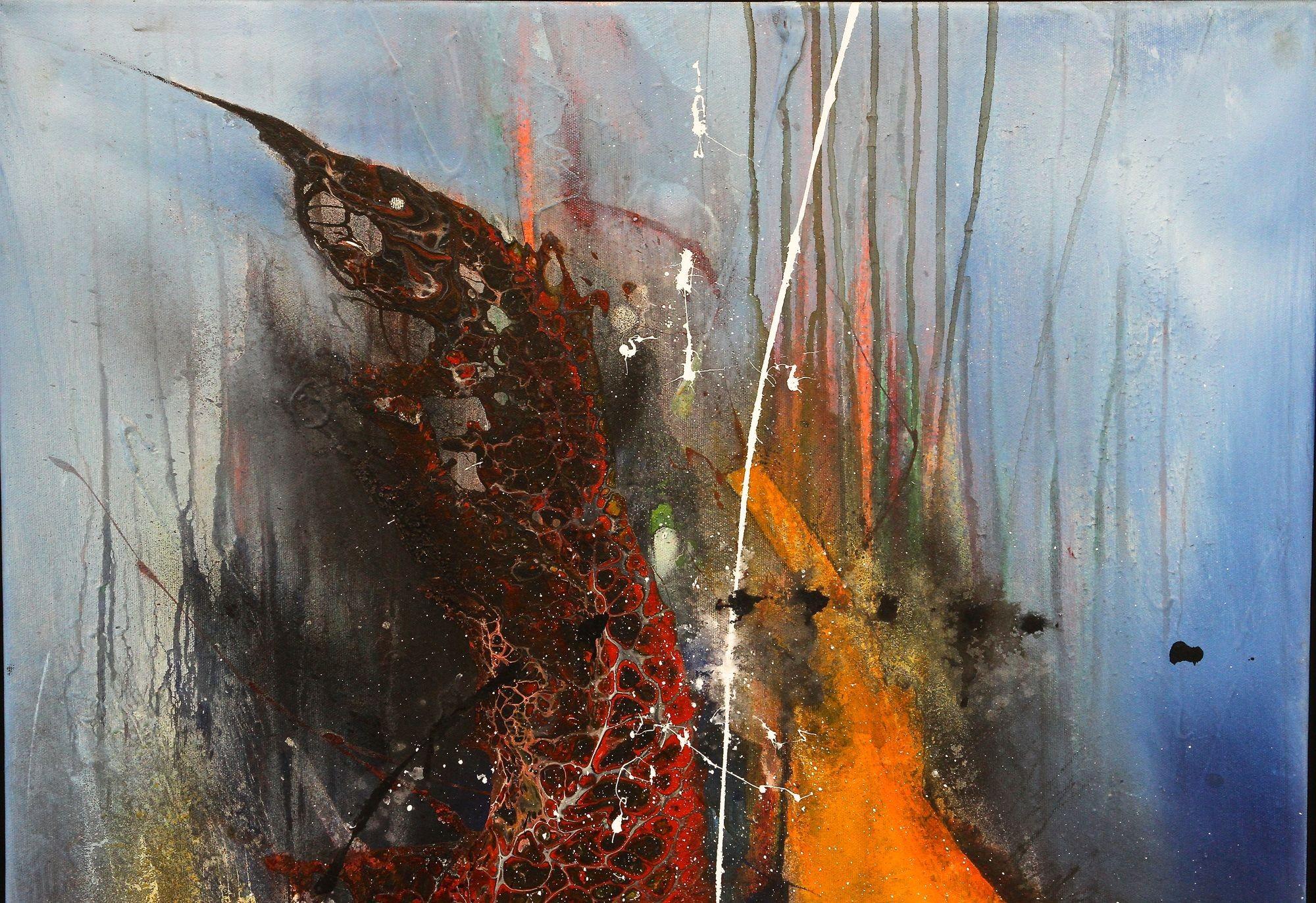 Abstraktes Gemälde „Seekrieg“, Acryl auf Leinwand von MS, Stahlrahmen, AT 2021 (Handbemalt) im Angebot