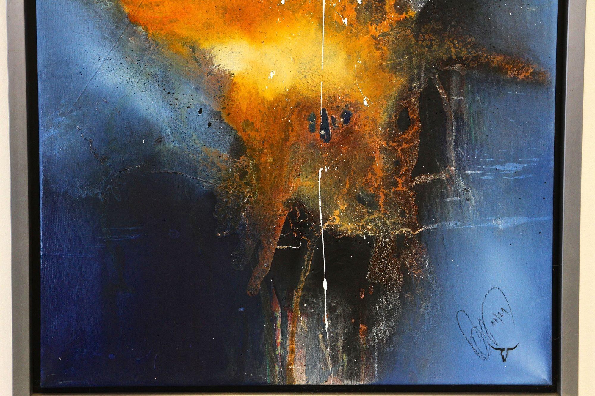 Abstraktes Gemälde „Seekrieg“, Acryl auf Leinwand von MS, Stahlrahmen, AT 2021 (Edelstahl) im Angebot
