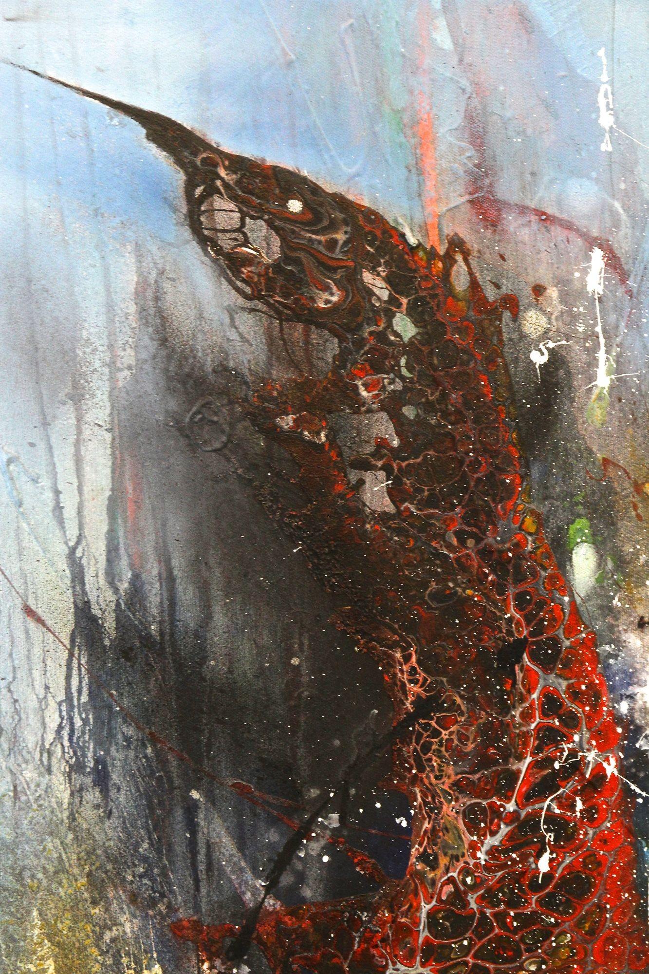 Abstraktes Gemälde „Seekrieg“, Acryl auf Leinwand von MS, Stahlrahmen, AT 2021 im Angebot 1