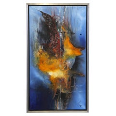 Pintura abstracta "Guerra en el mar", acrílico sobre lienzo por MS, bastidor de acero, AT 2021