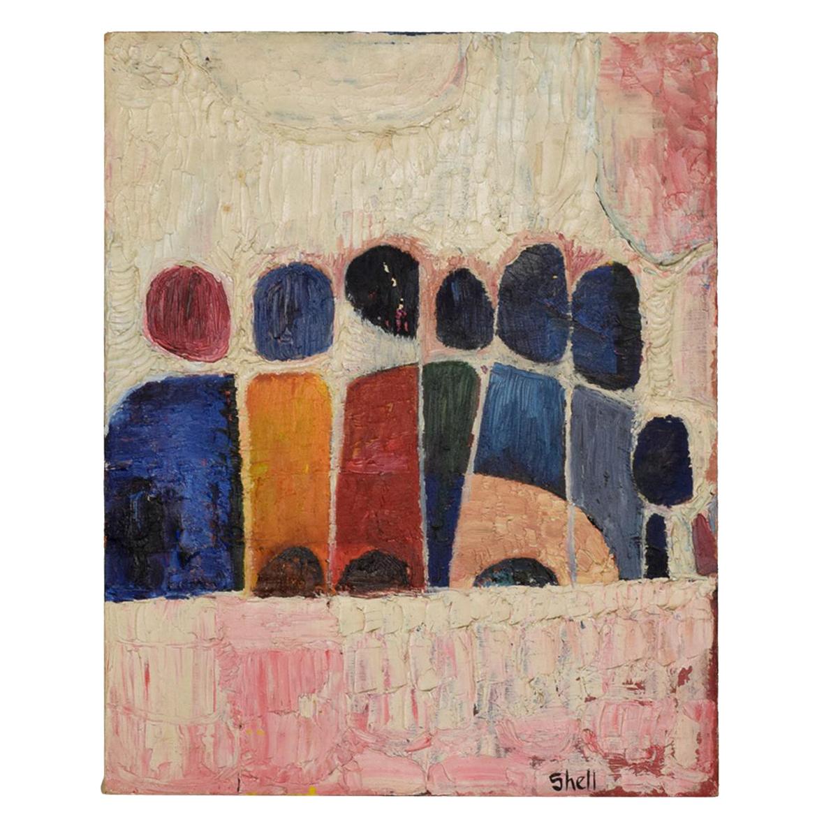 Abstract Painting Signed "Shell", Mid-Century Modern