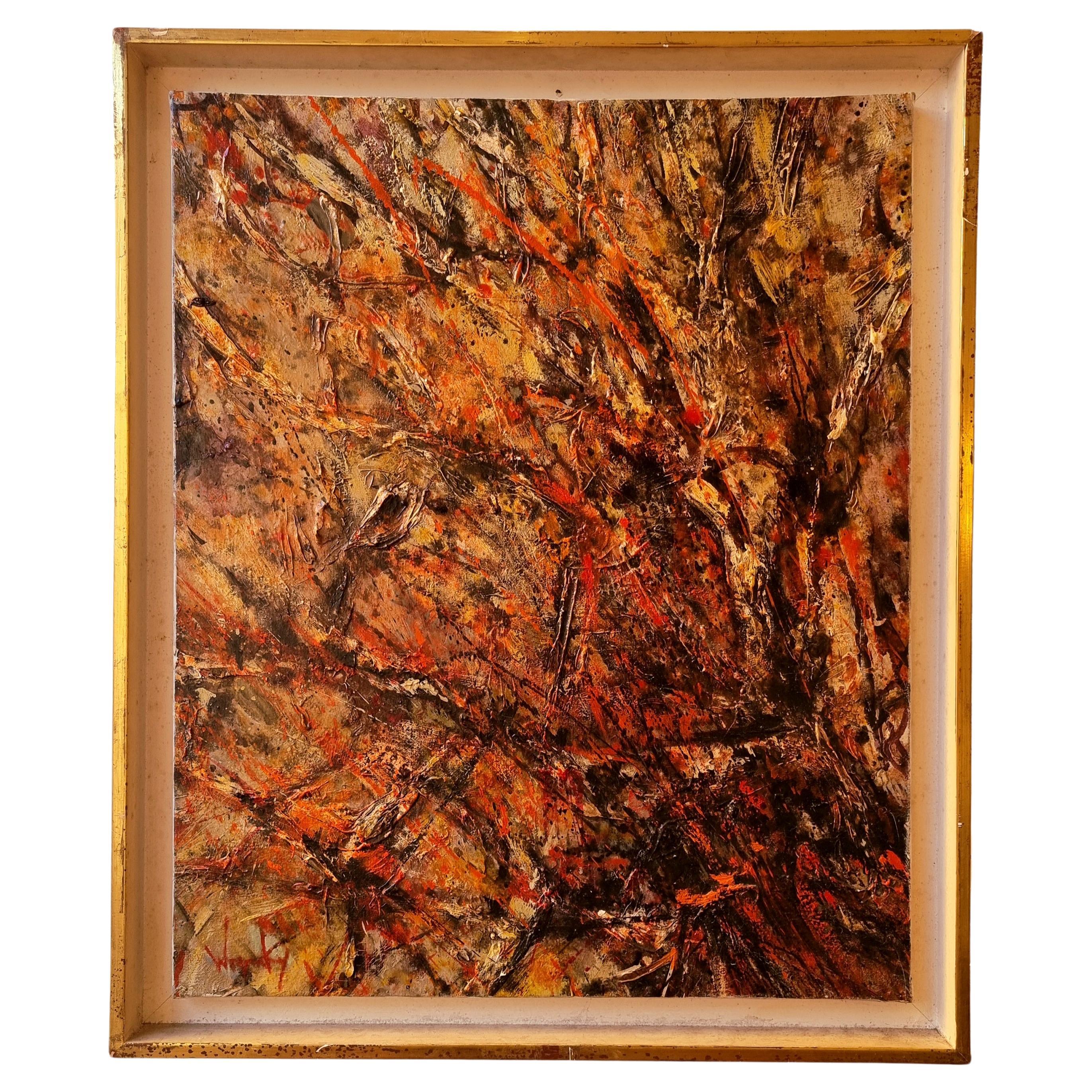 Abstract Painting, "Tree of Fire" by Robert Wogensky, Oil on Canvas, Ca 1960 For Sale