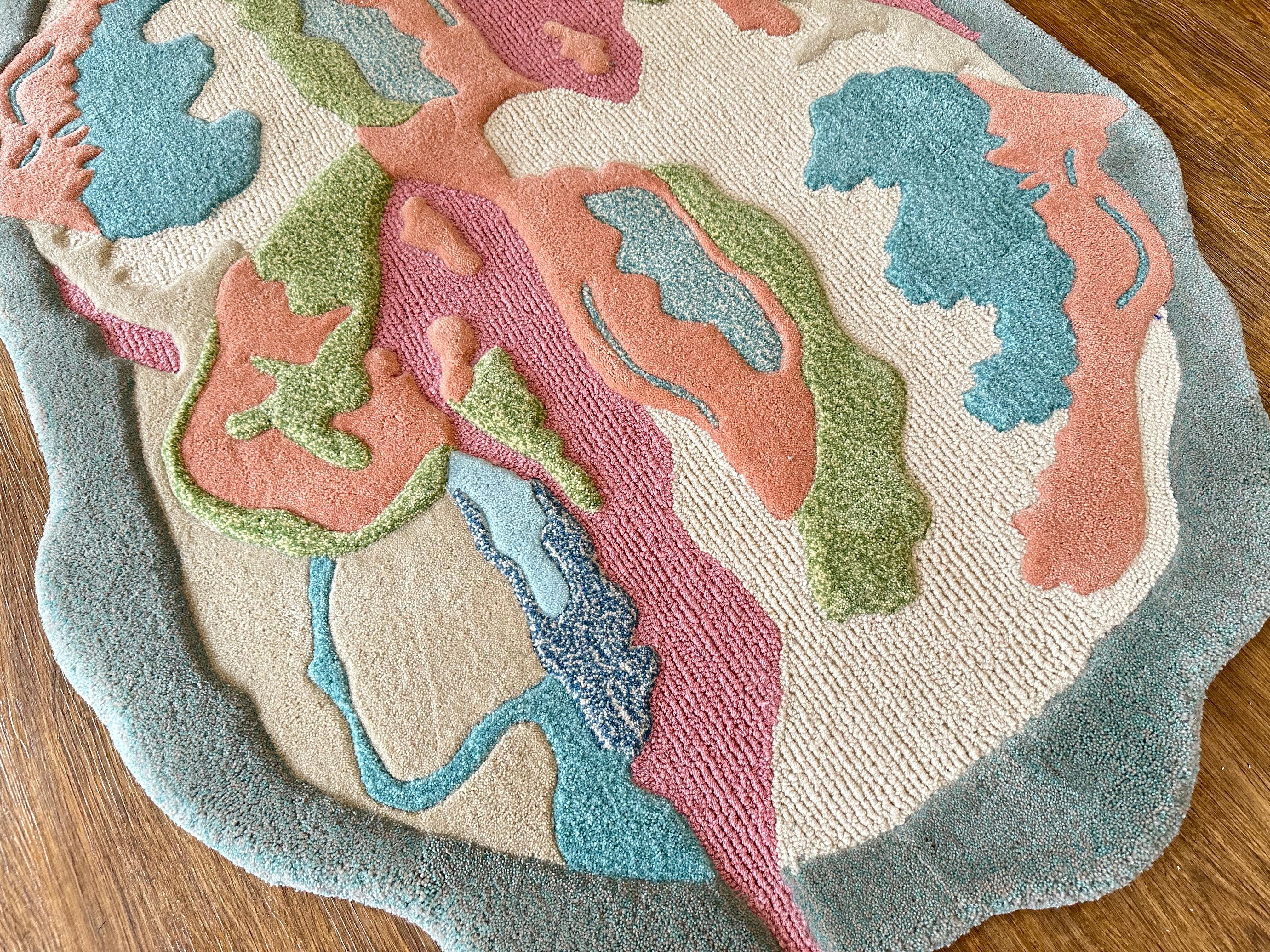 Indonesian Abstract Pastel Irregular Shapes Rug by RAG HOME For Sale