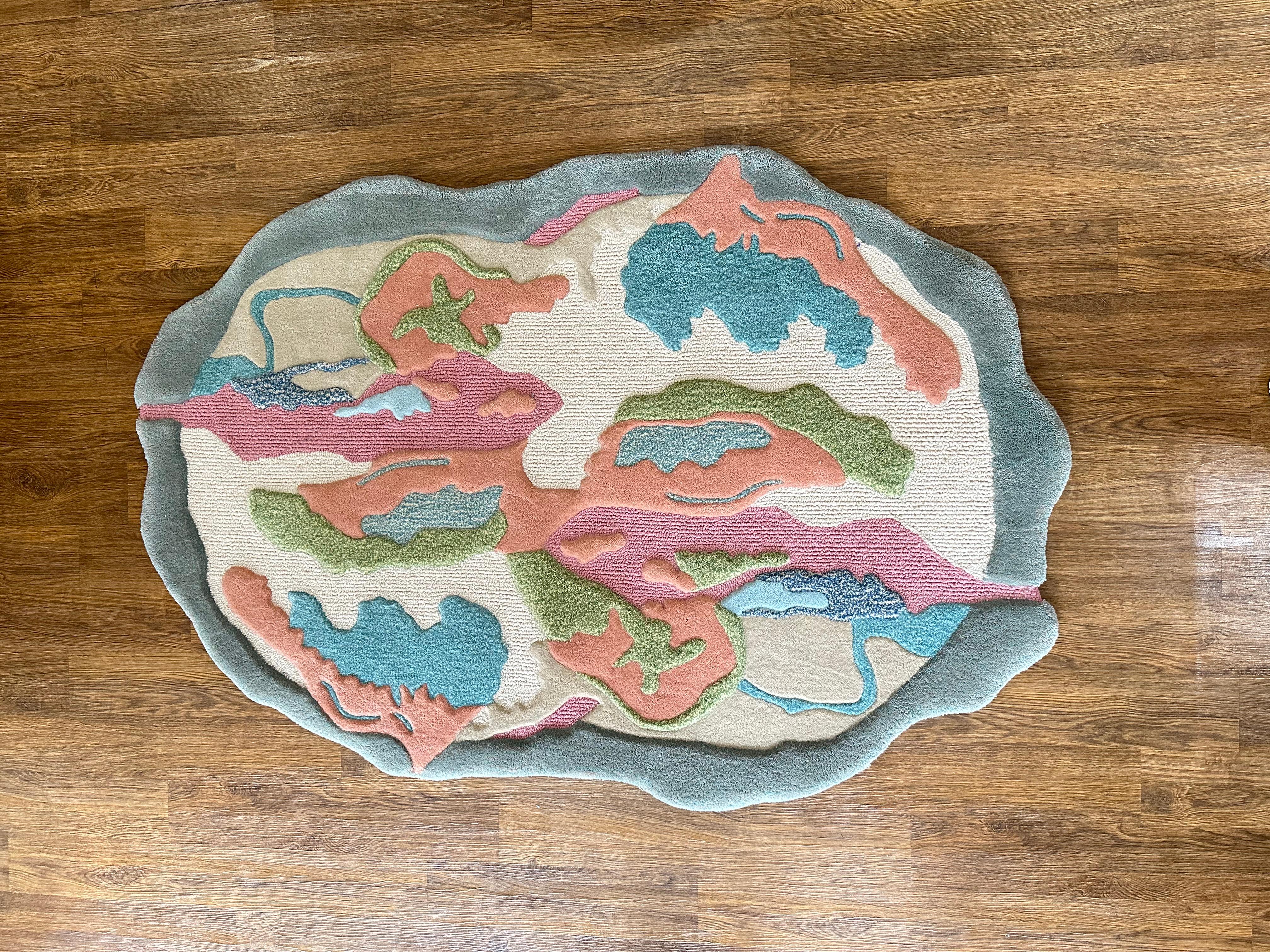 Abstract Pastel Irregular Shapes Rug by RAG HOME In New Condition For Sale In Jakarta Selatan, ID