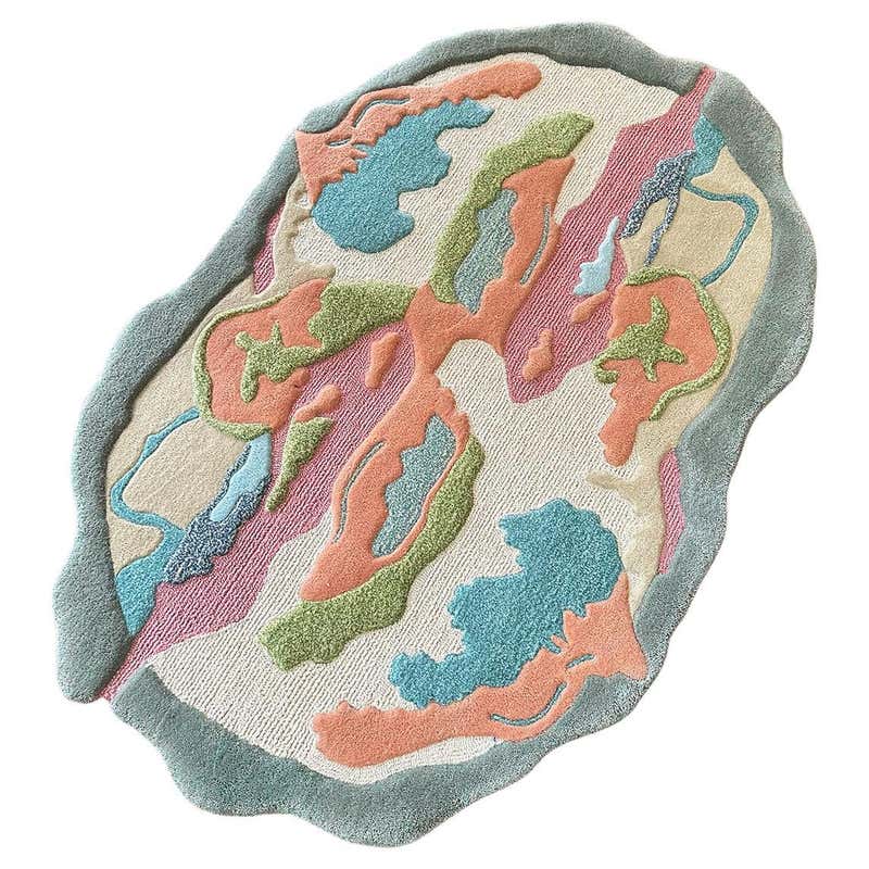 Irregular Shape Blue Abstract Rug by RAG HOME For Sale at 1stDibs