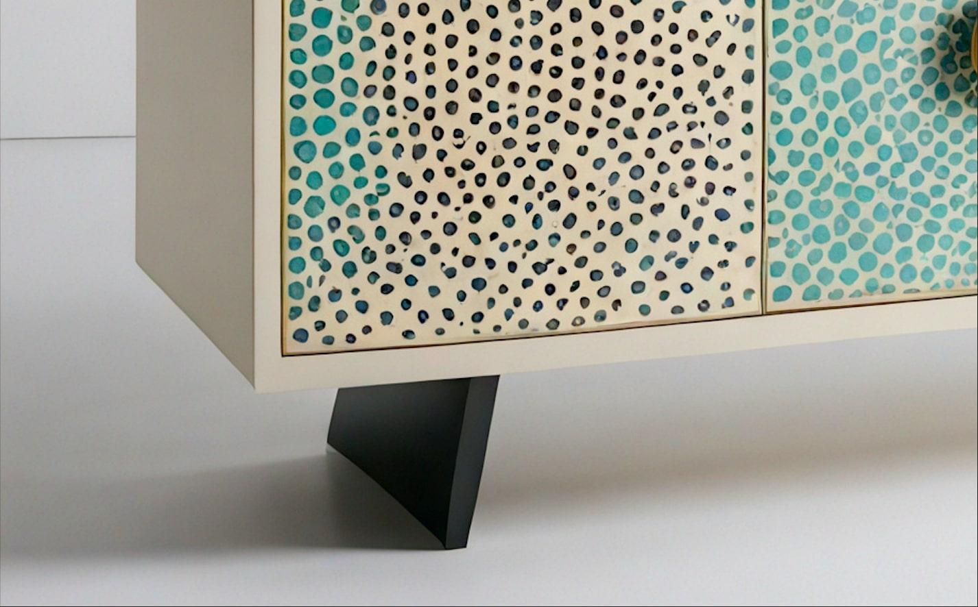 Mid-Century Modern Abstract Pastel Polka Dot Media Console For Sale