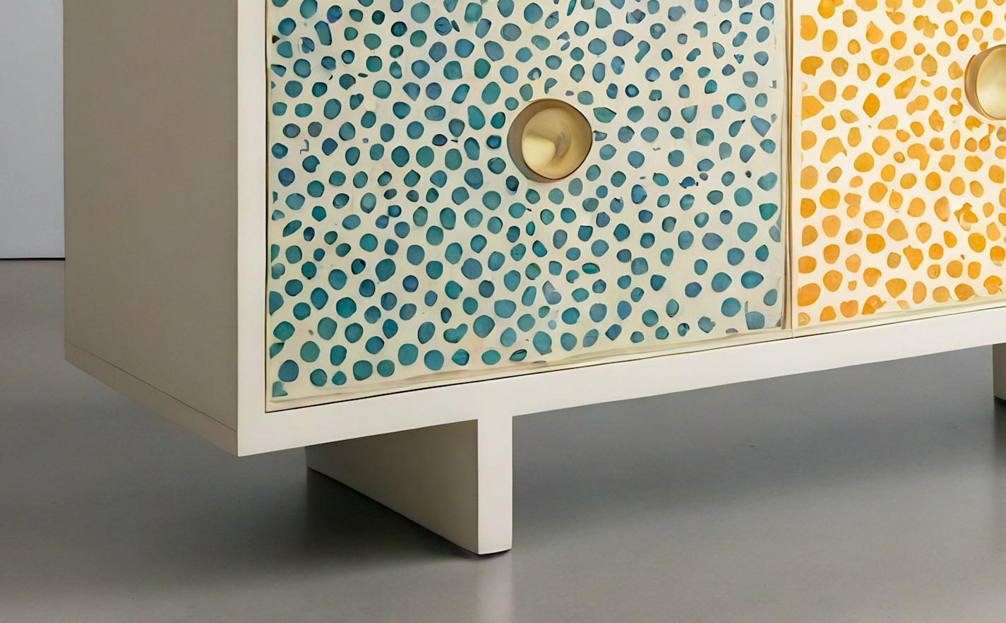 Indian Abstract Pastel Polka Dot Media Console For Sale