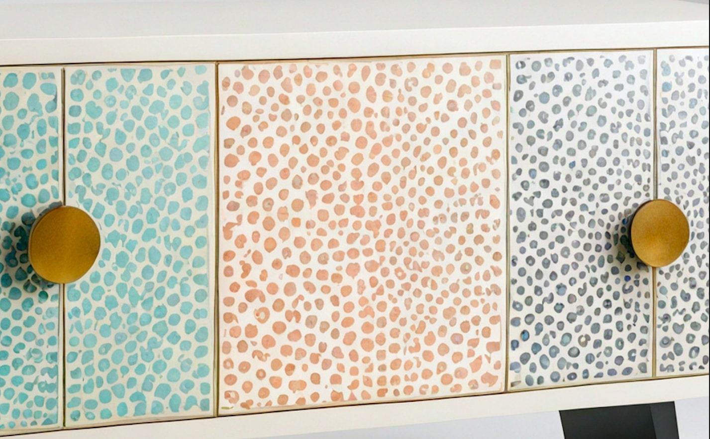 Indian Abstract Pastel Polka Dot Media Console For Sale
