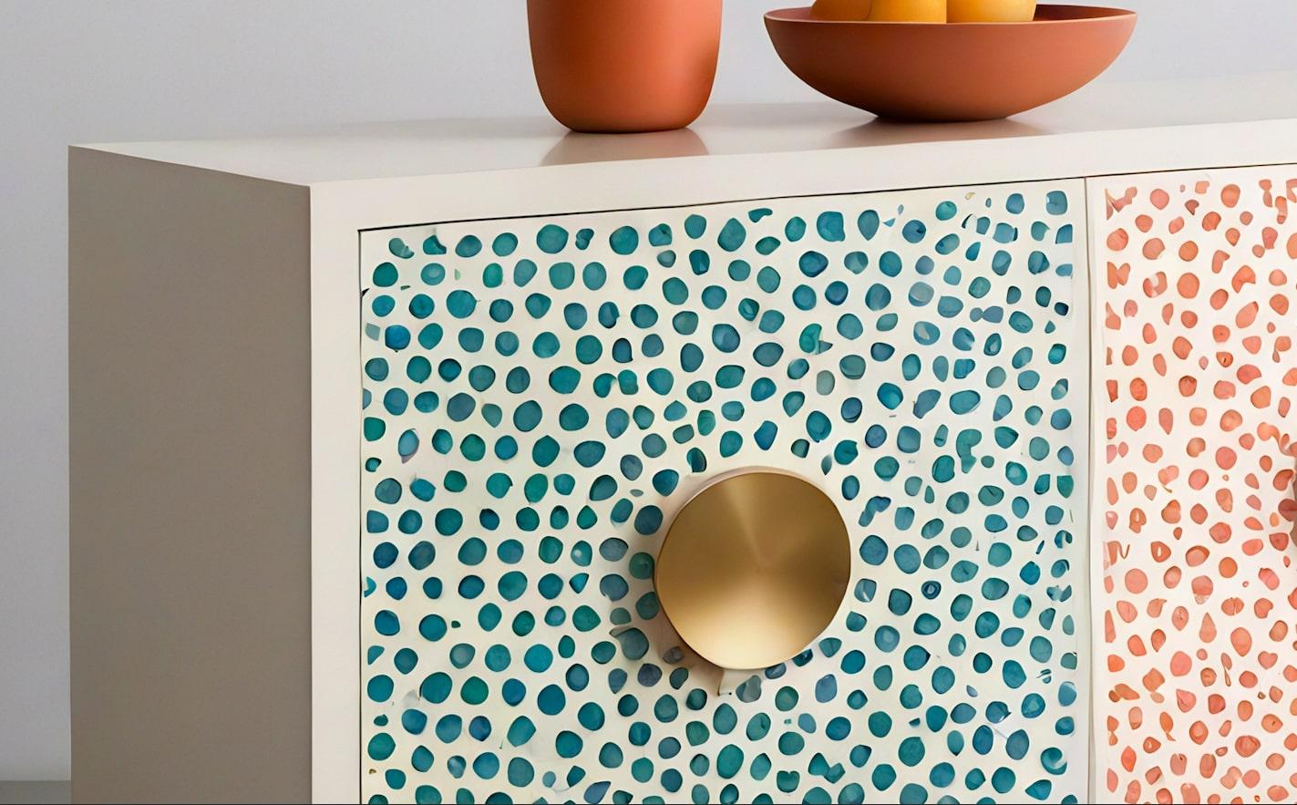 Indian Abstract Pastel Polka Dot Media Console For Sale