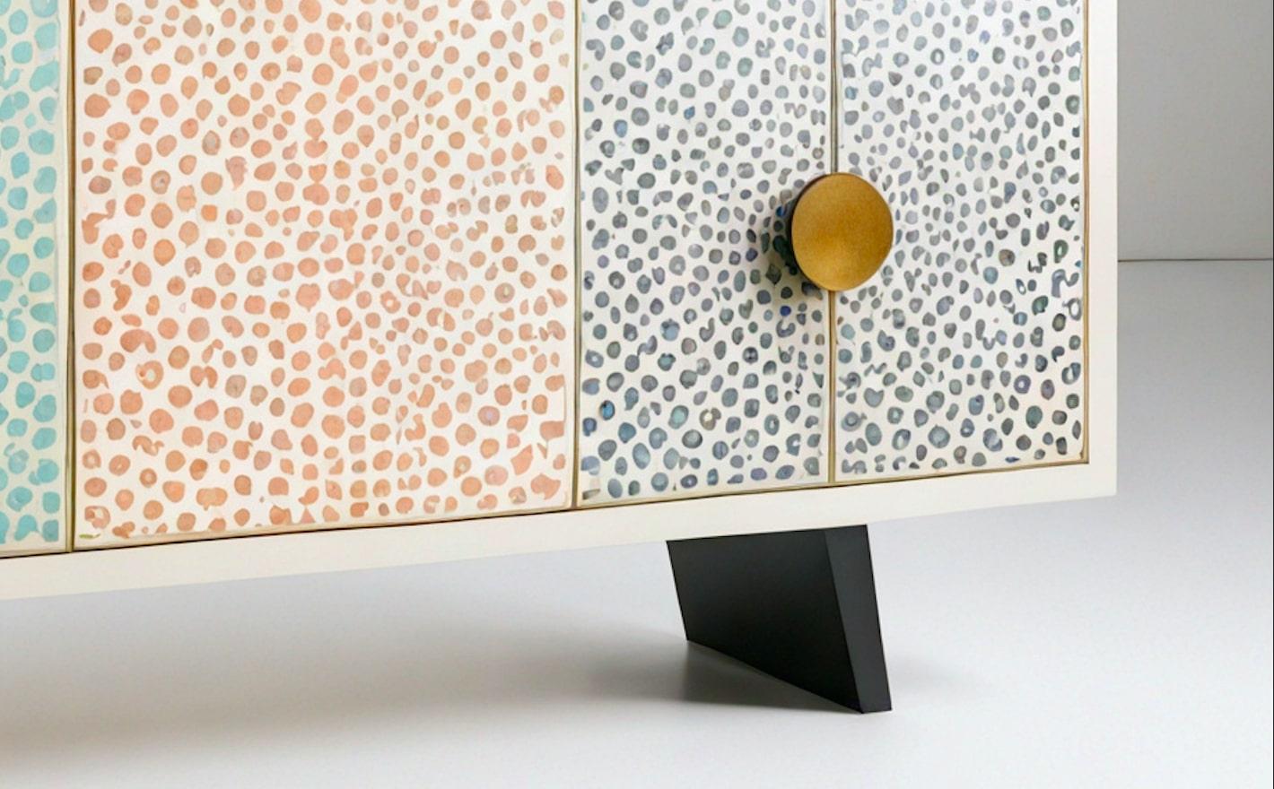 Inlay Abstract Pastel Polka Dot Media Console For Sale
