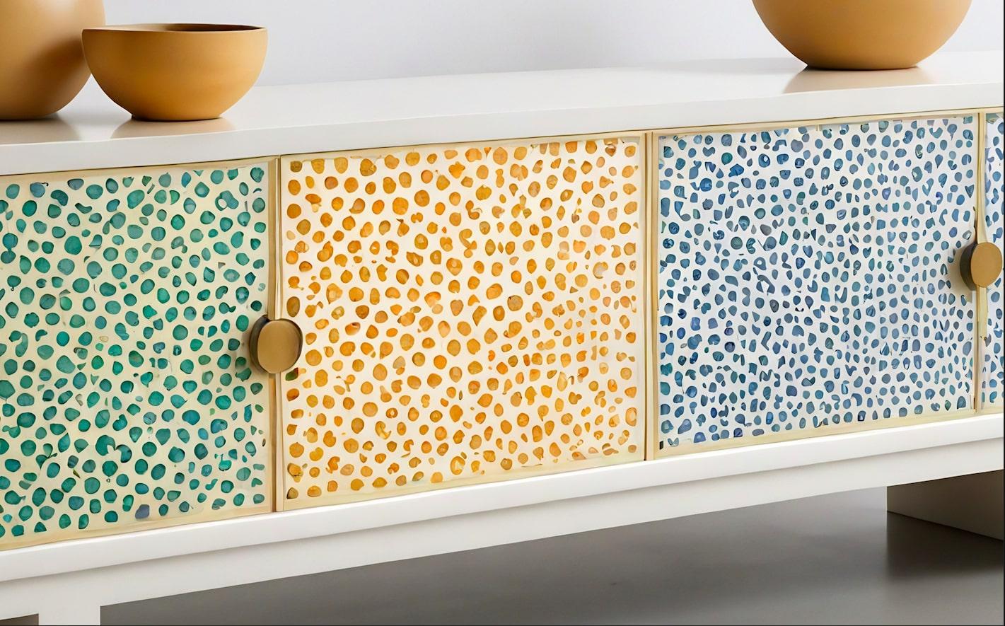 Intarsio Console multimediale astratta pastello Dot Dot Dot in vendita