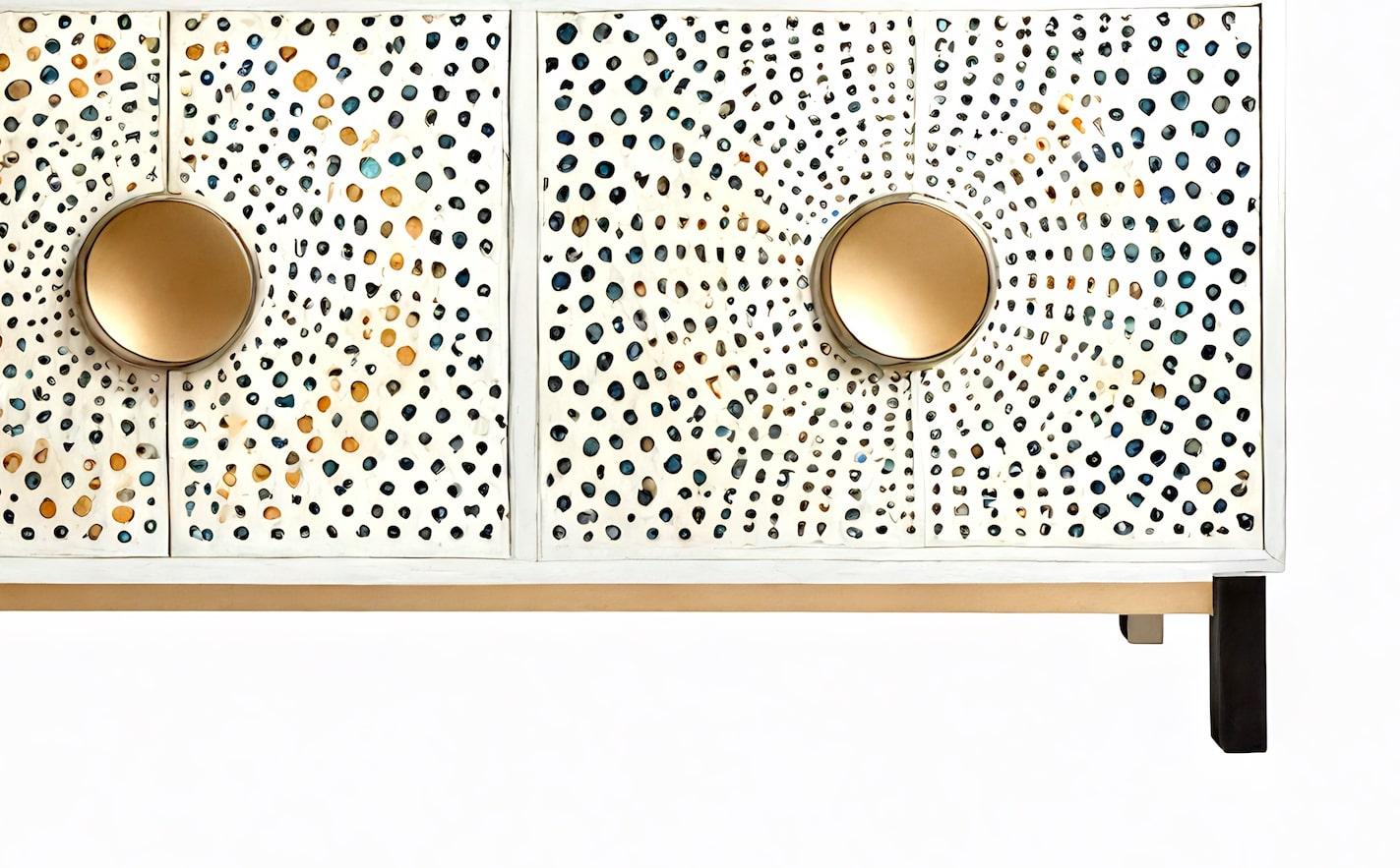 Inlay Abstract Pastel Polka Dot Media Console For Sale