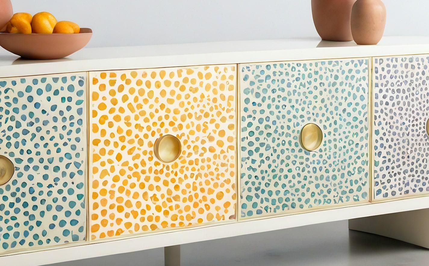 Abstract Pastel Polka Dot Media Console In New Condition For Sale In New York, NY