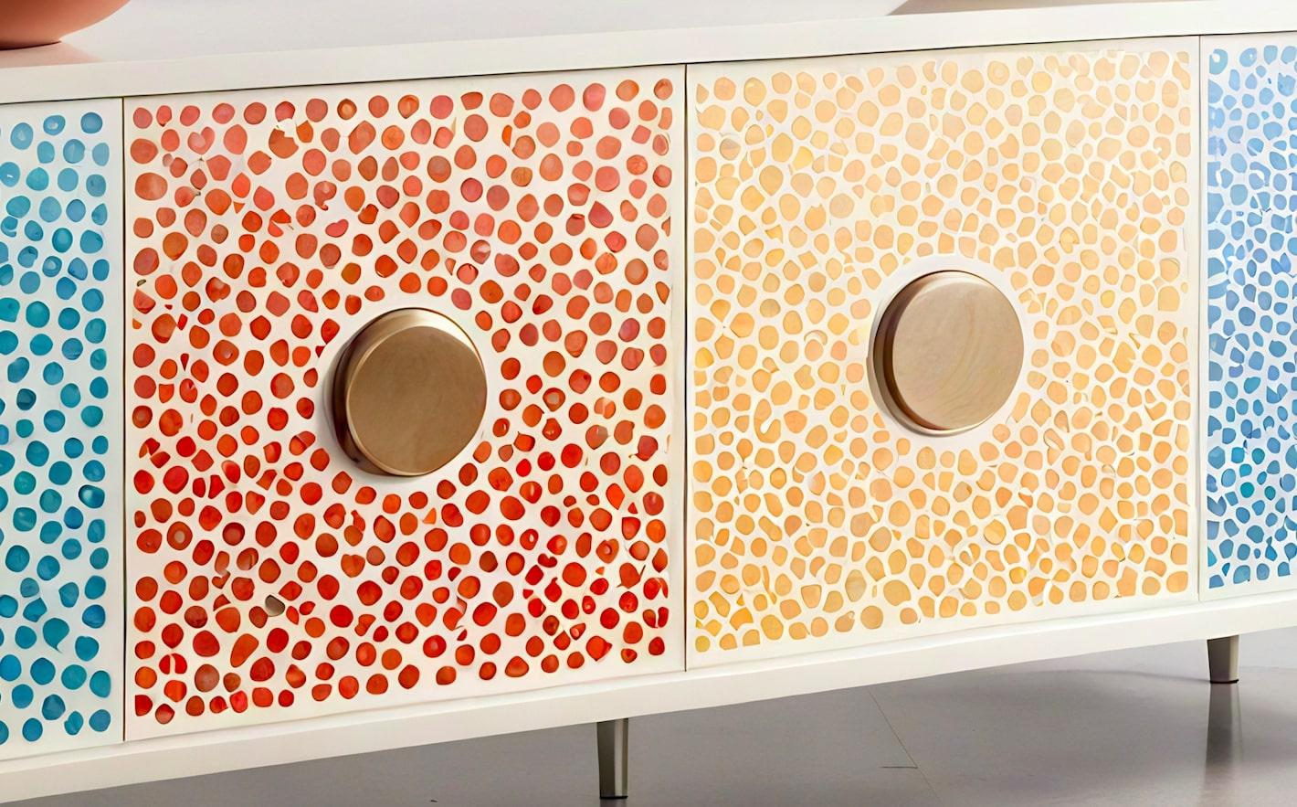 Abstract Pastel Polka Dot Media Console In New Condition For Sale In New York, NY