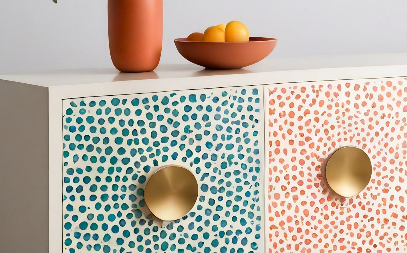 Contemporary Abstract Pastel Polka Dot Media Console For Sale