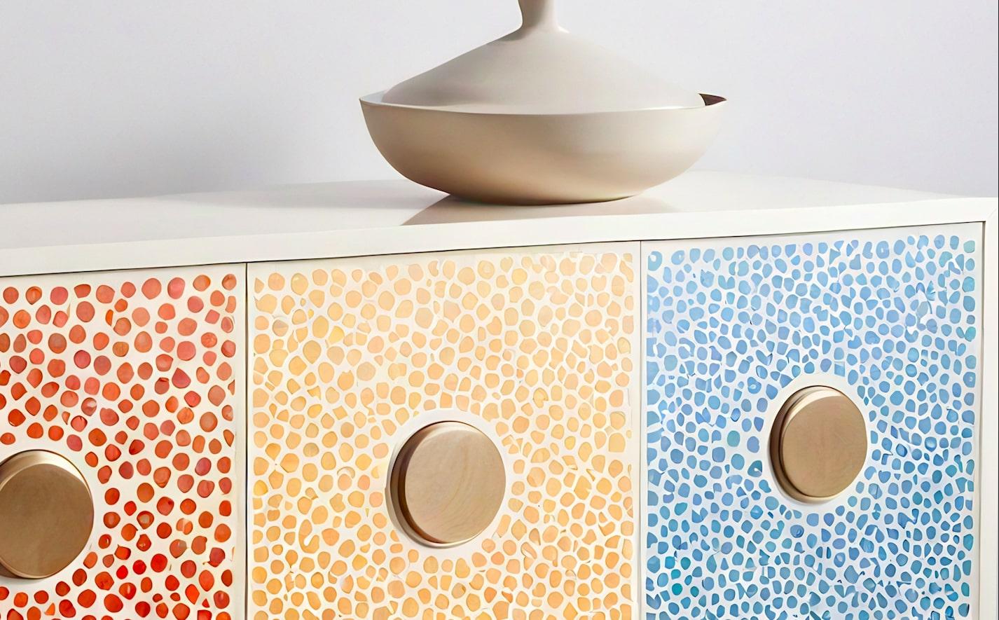Contemporary Abstract Pastel Polka Dot Media Console For Sale