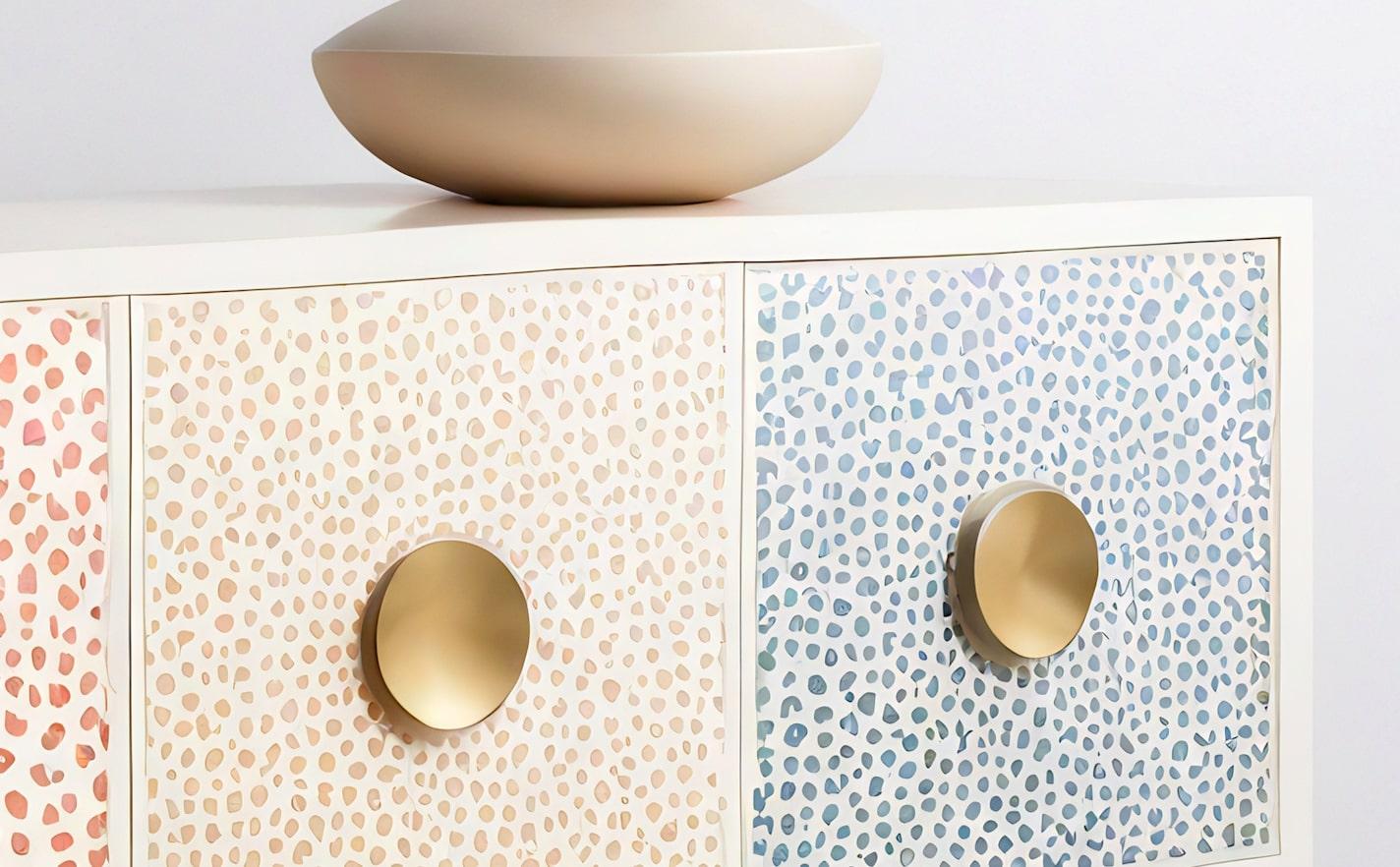Bone Abstract Pastel Polka Dot Media Console For Sale