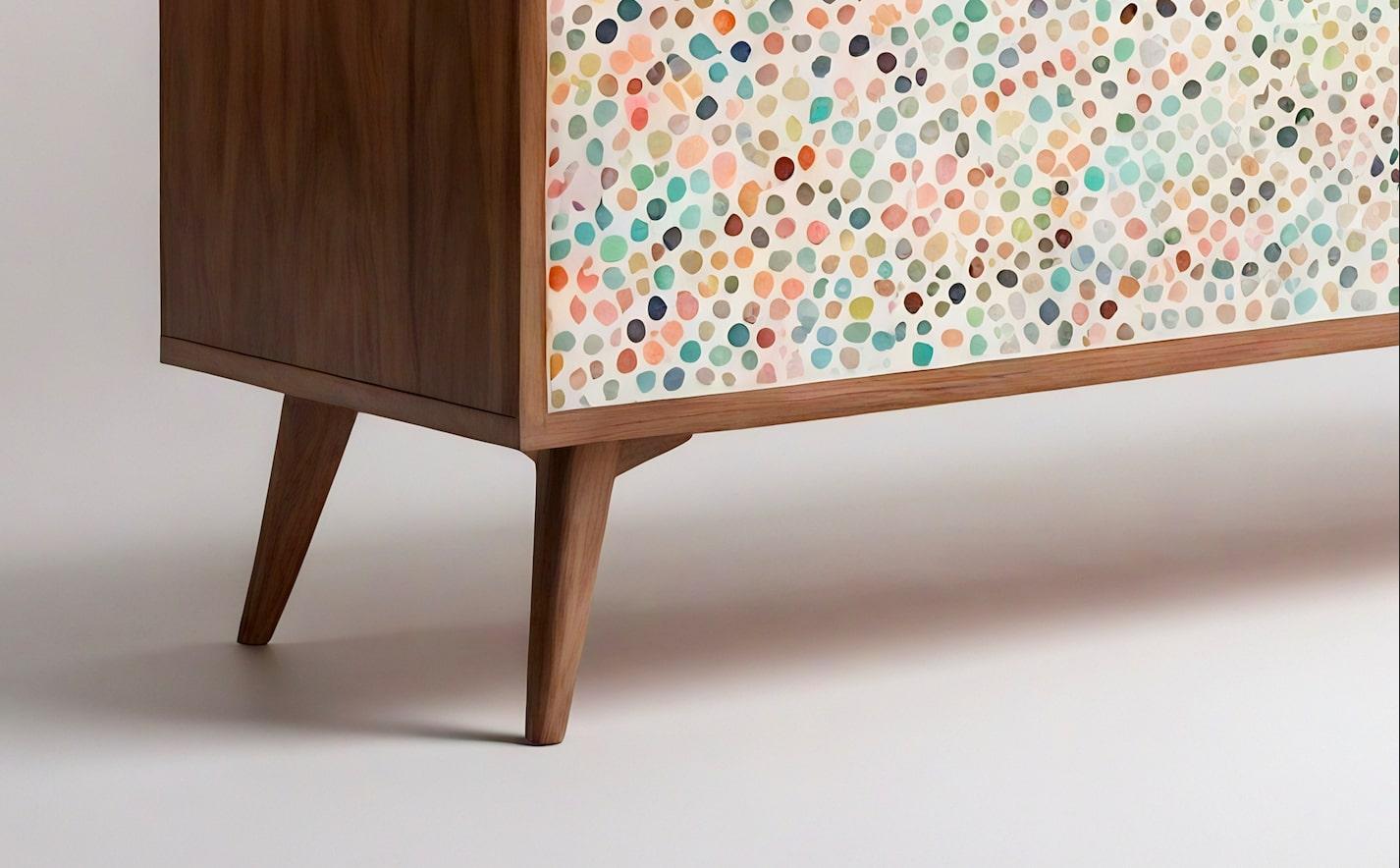 Mid-Century Modern Abstract Pastel Polka Dot Media Console For Sale
