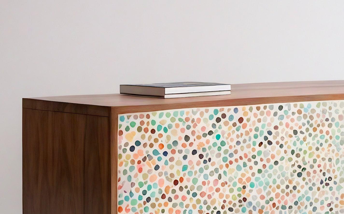 Indian Abstract Pastel Polka Dot Media Console For Sale