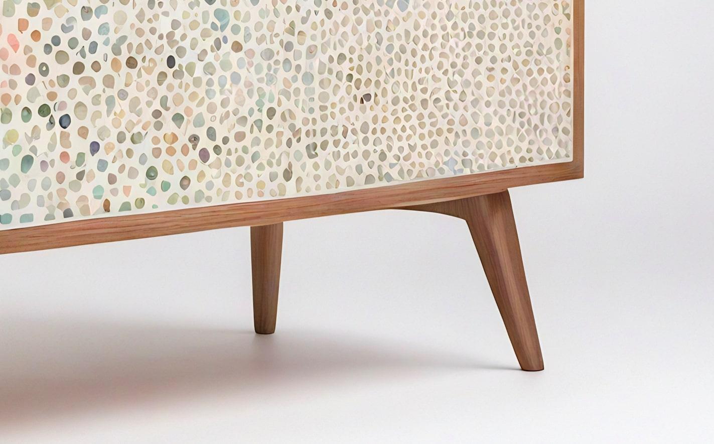 Inlay Abstract Pastel Polka Dot Media Console For Sale