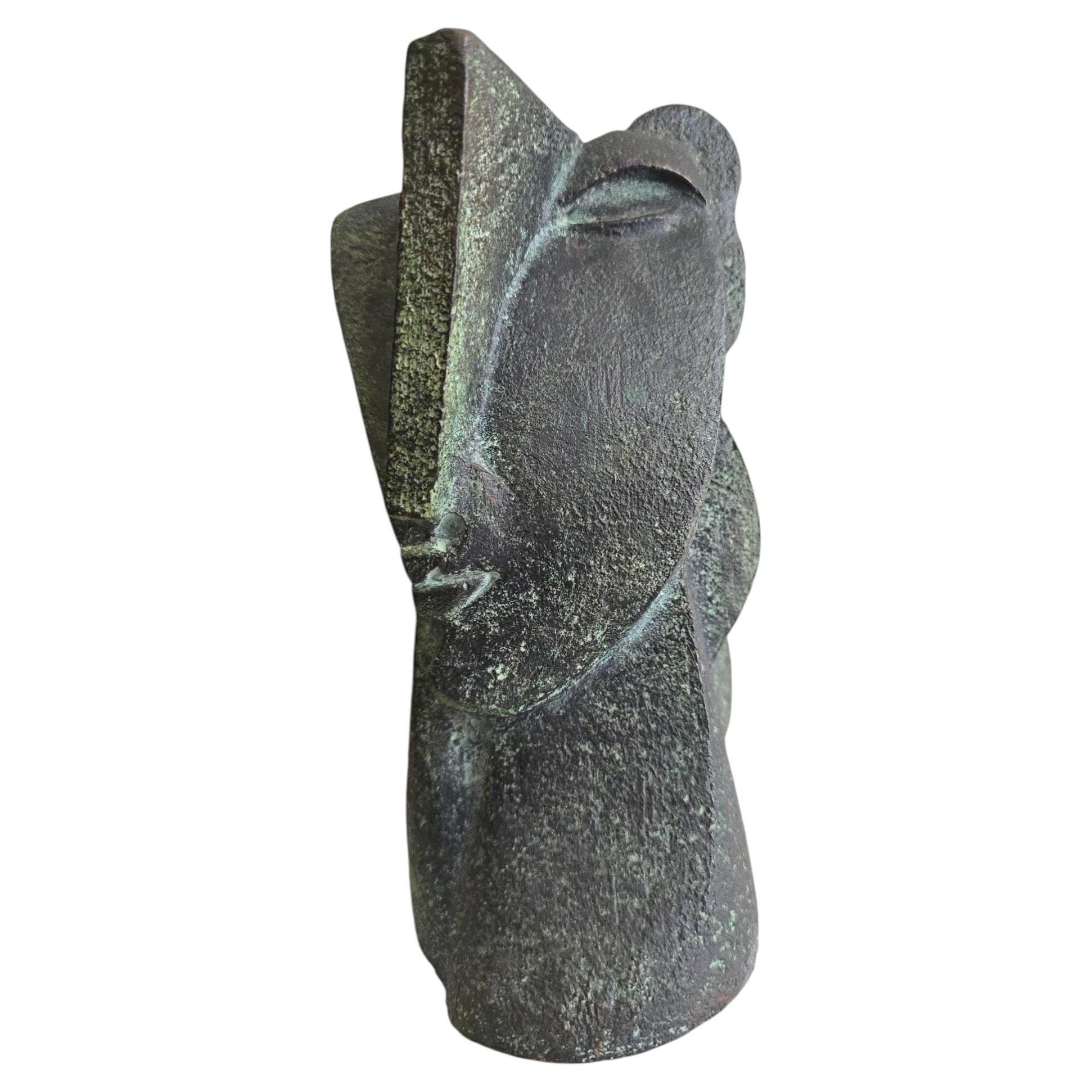 Abstract Patinated Bronze Head by Montserrat Faura, Signed and Numbered 2/6