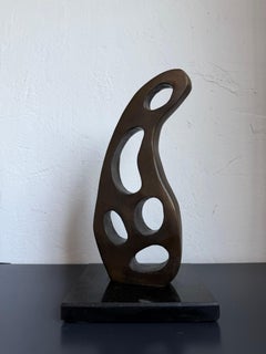 Abstract Patinated Bronze Sculpture on Granite Base by Del Guerra, Brazil 1980s