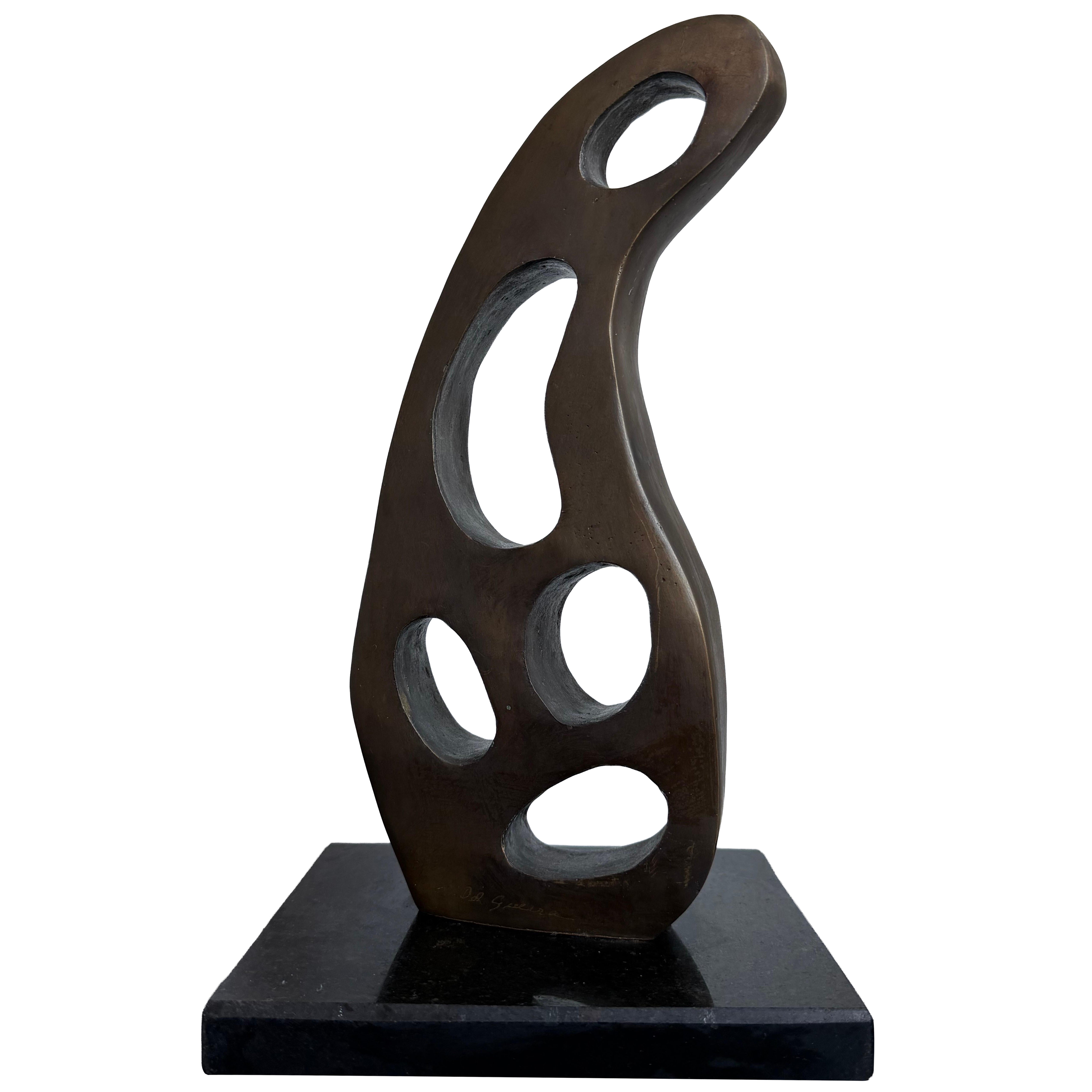 Abstract Patinated Bronze Sculpture on Granite Base by Del Guerra, Brazil 1980s