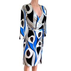 Abstract Peacock Feather Print Wrap Dress FLORA KUNG