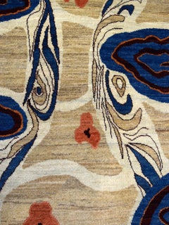 Abstract Persian Rug with Art Nouveau-Inspired Curves in Blue and Cream, 4' x 6'