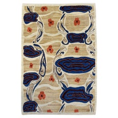 Abstract Persian Rug with Art Nouveau-Inspired Curves in Blue and Cream, 4' x 6'