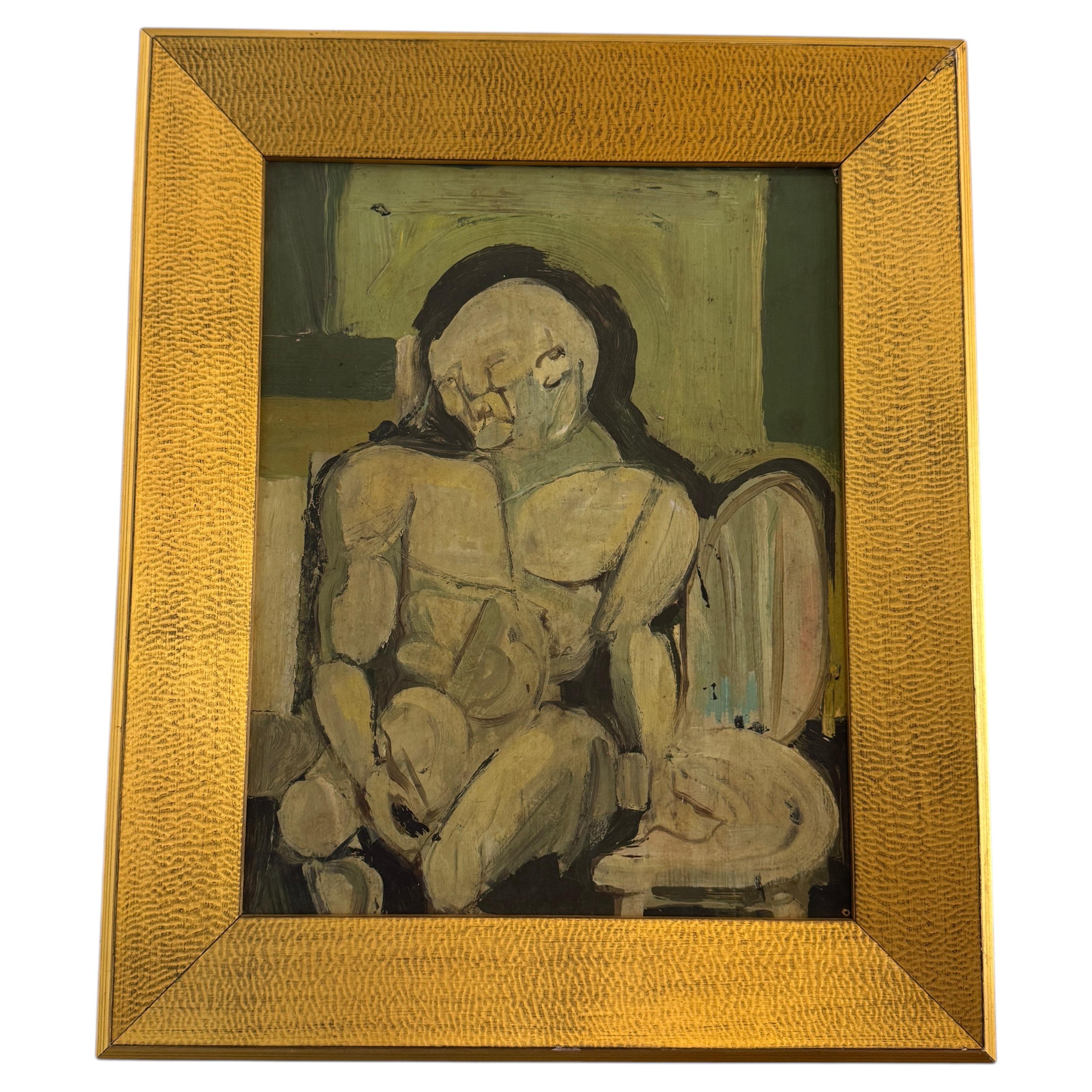 Abstract Person Painting in Gold Frame For Sale
