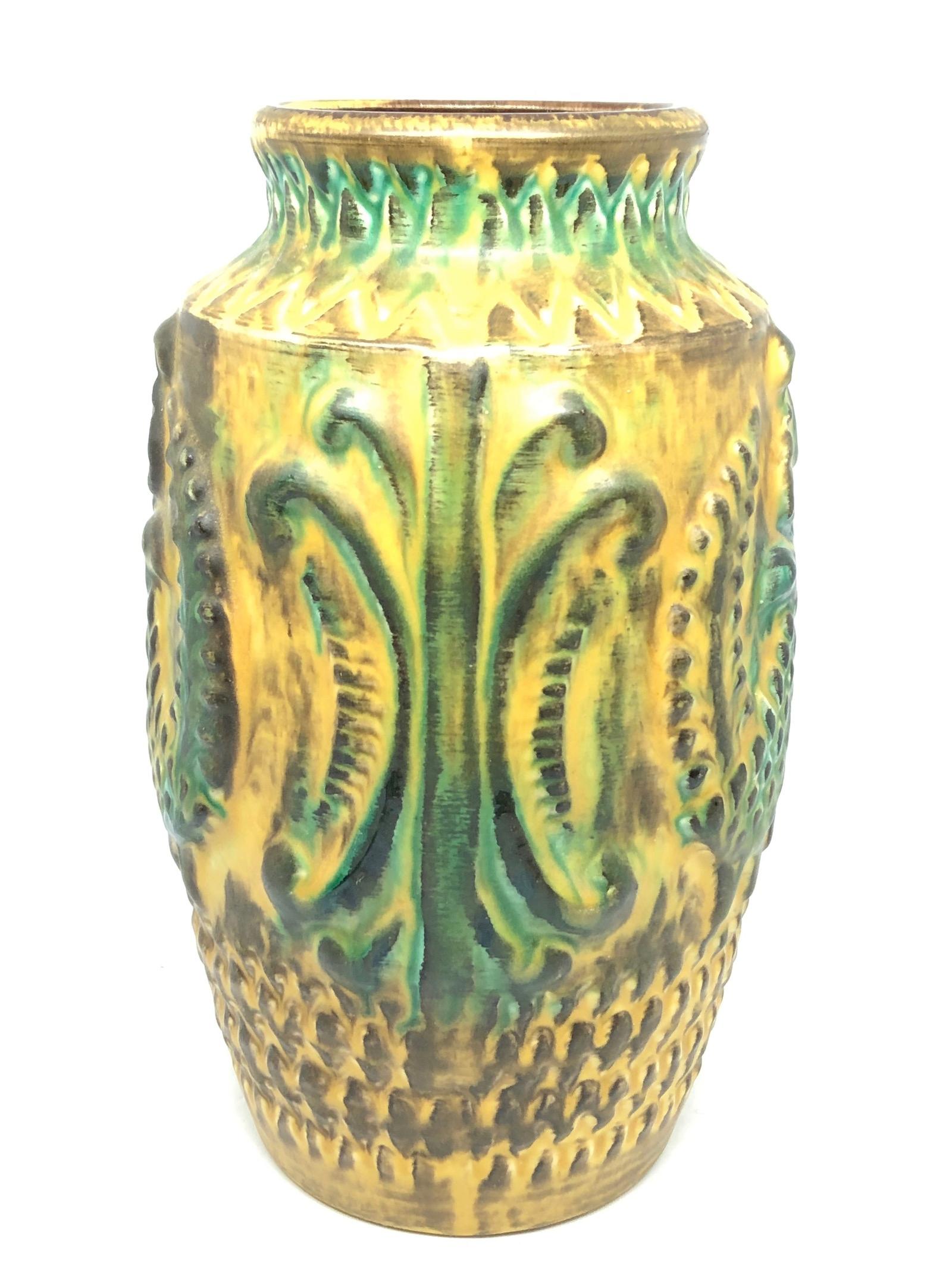Abstrakte Vintage-Vase aus westdeutscher Keramik mit Fasanenmotiv, um 1970 (Moderne der Mitte des Jahrhunderts) im Angebot