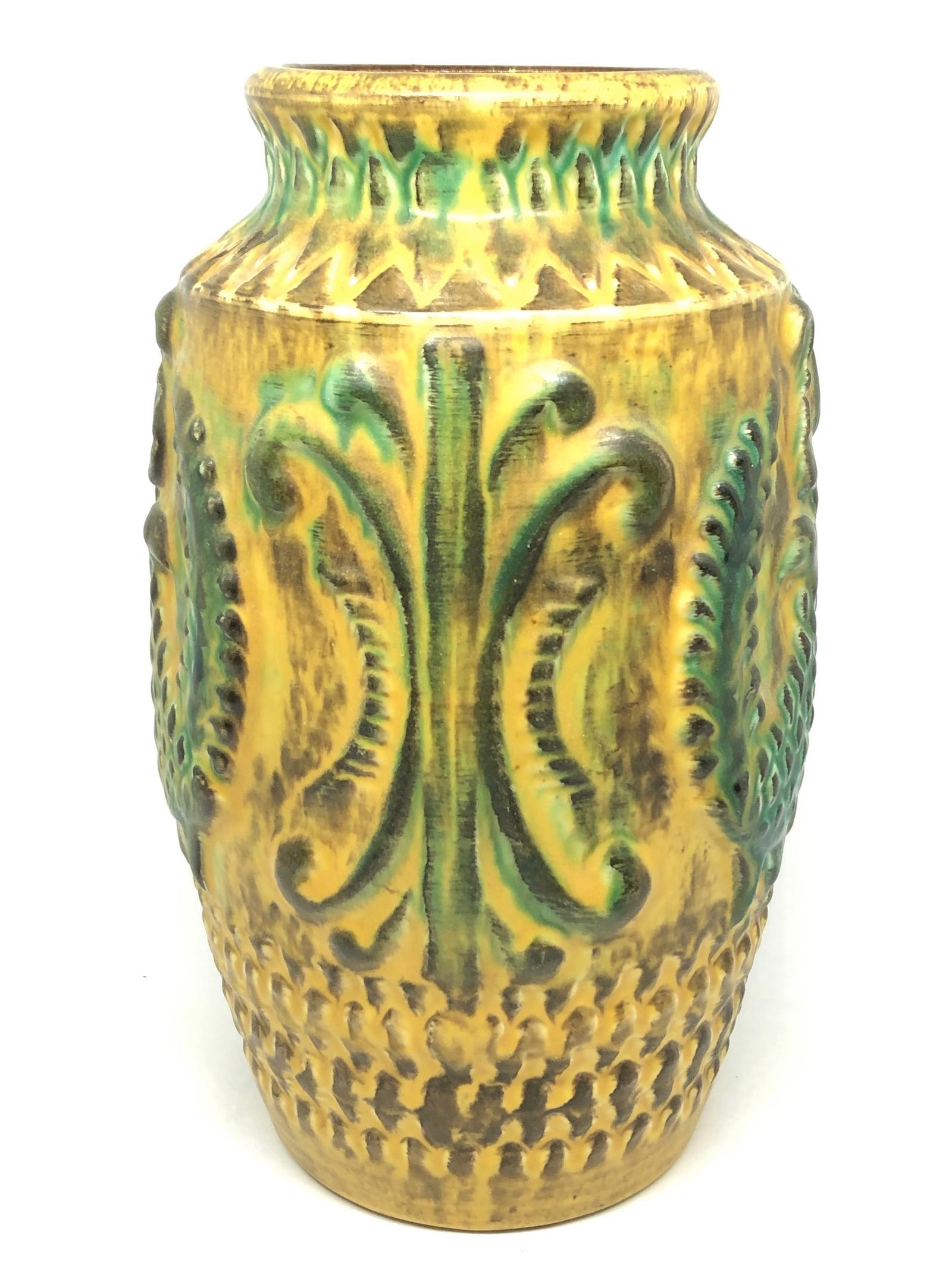 Abstrakte Vintage-Vase aus westdeutscher Keramik mit Fasanenmotiv, um 1970 im Zustand „Gut“ im Angebot in Nuernberg, DE