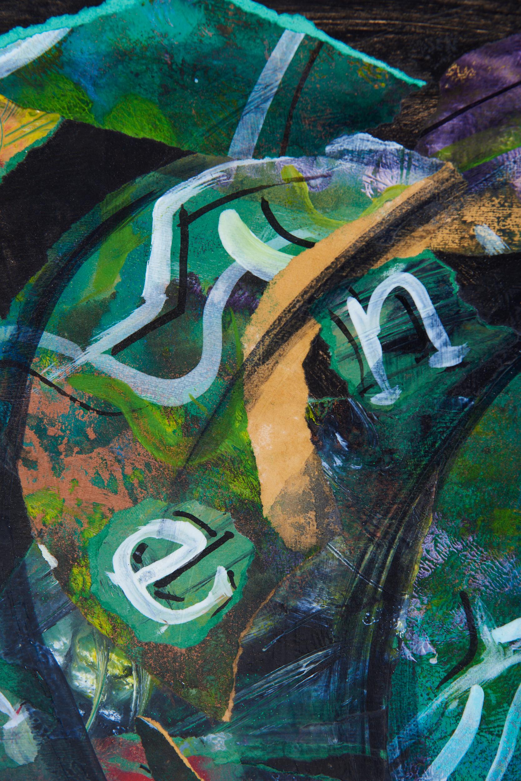 Ein großes abstraktes Gemälde
Gemischte Medien, Collage, 
Signiert (nicht entziffert) und datiert 1999
