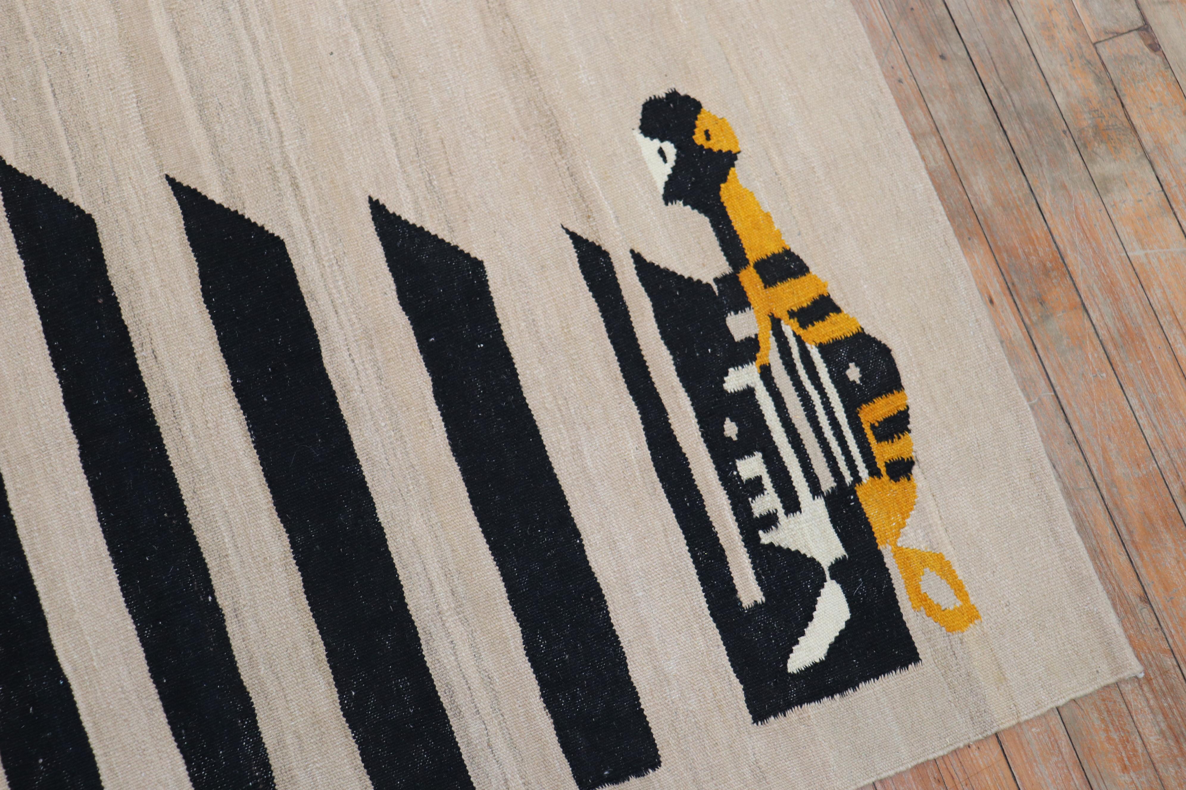 Folk Art Abstract Penguin Pictorial Persian Flat-Weave For Sale
