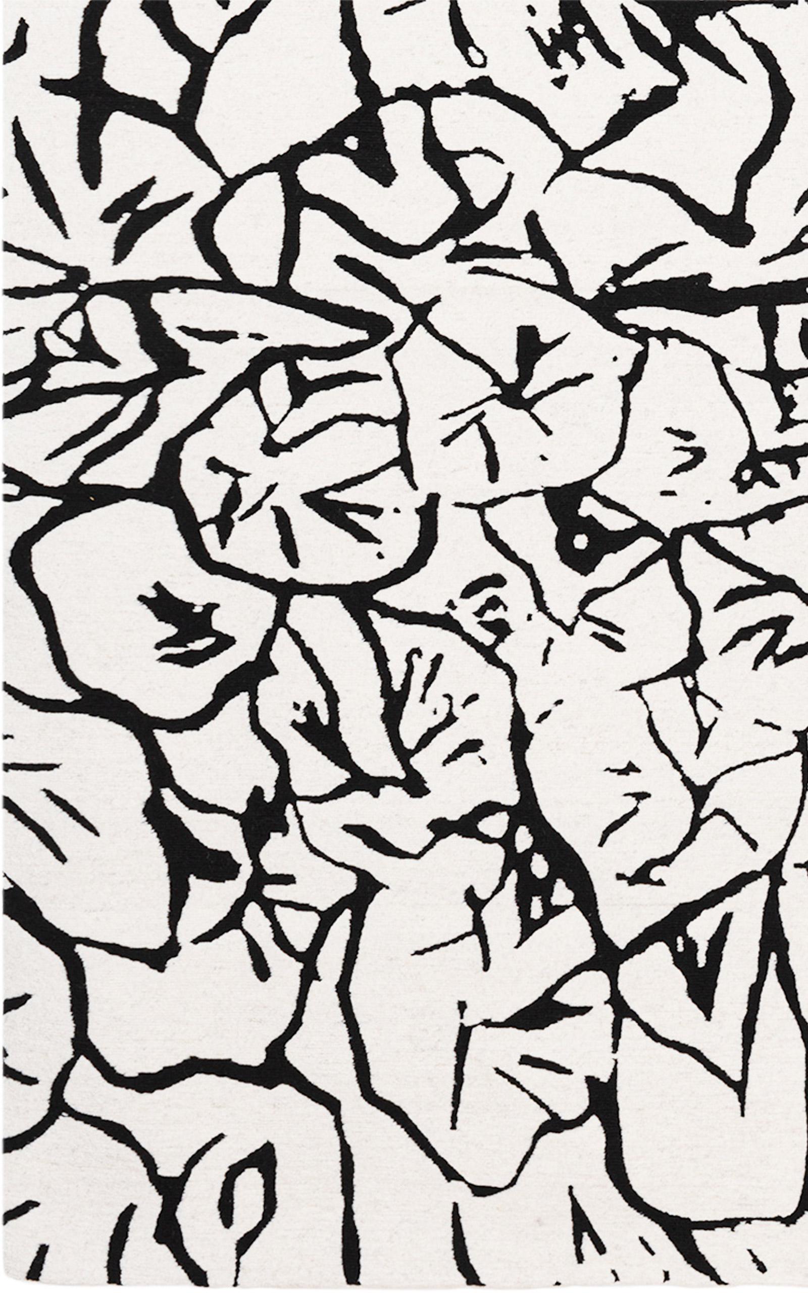Modern Pineapple Rug by Knots Rugs, Hand-Knotted Tibetan Wool, Black & White, Abstract For Sale
