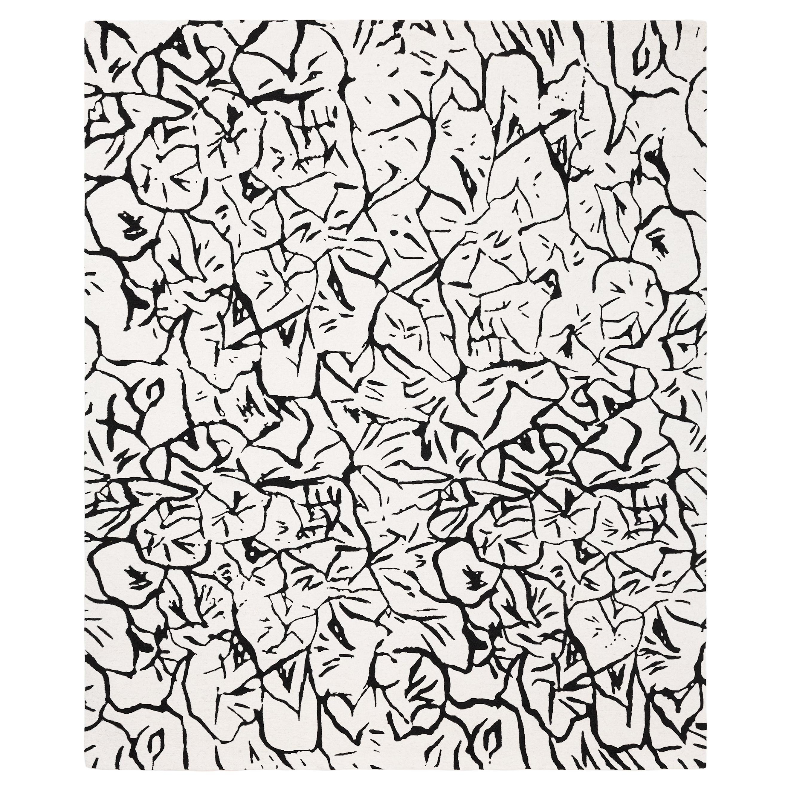 Pineapple Rug by Knots Rugs, Hand-Knotted Tibetan Wool, Black & White, Abstract