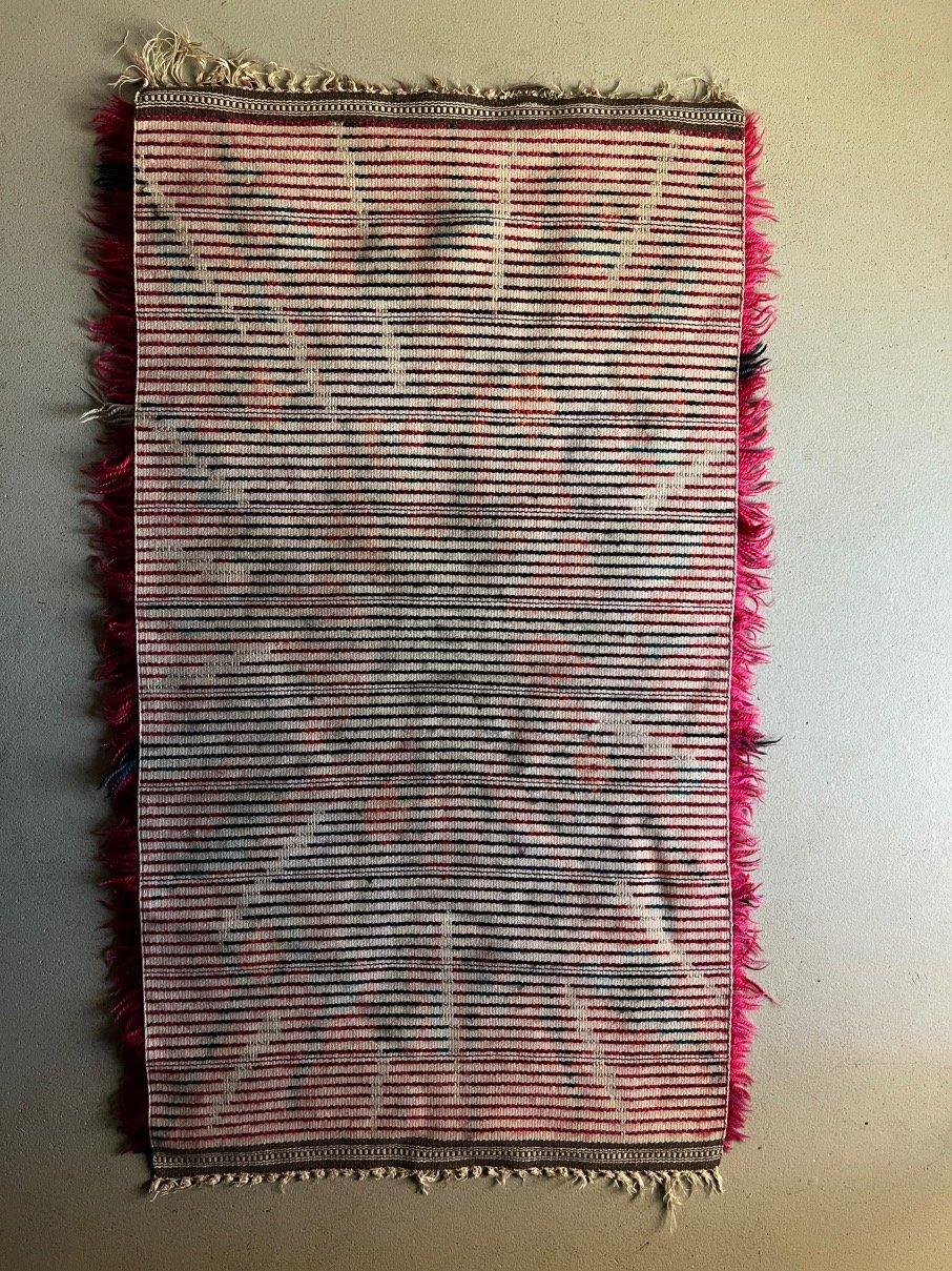 Scandinavian Modern Abstract Pink High Pile Wool Rug, Sweden 1960s For Sale