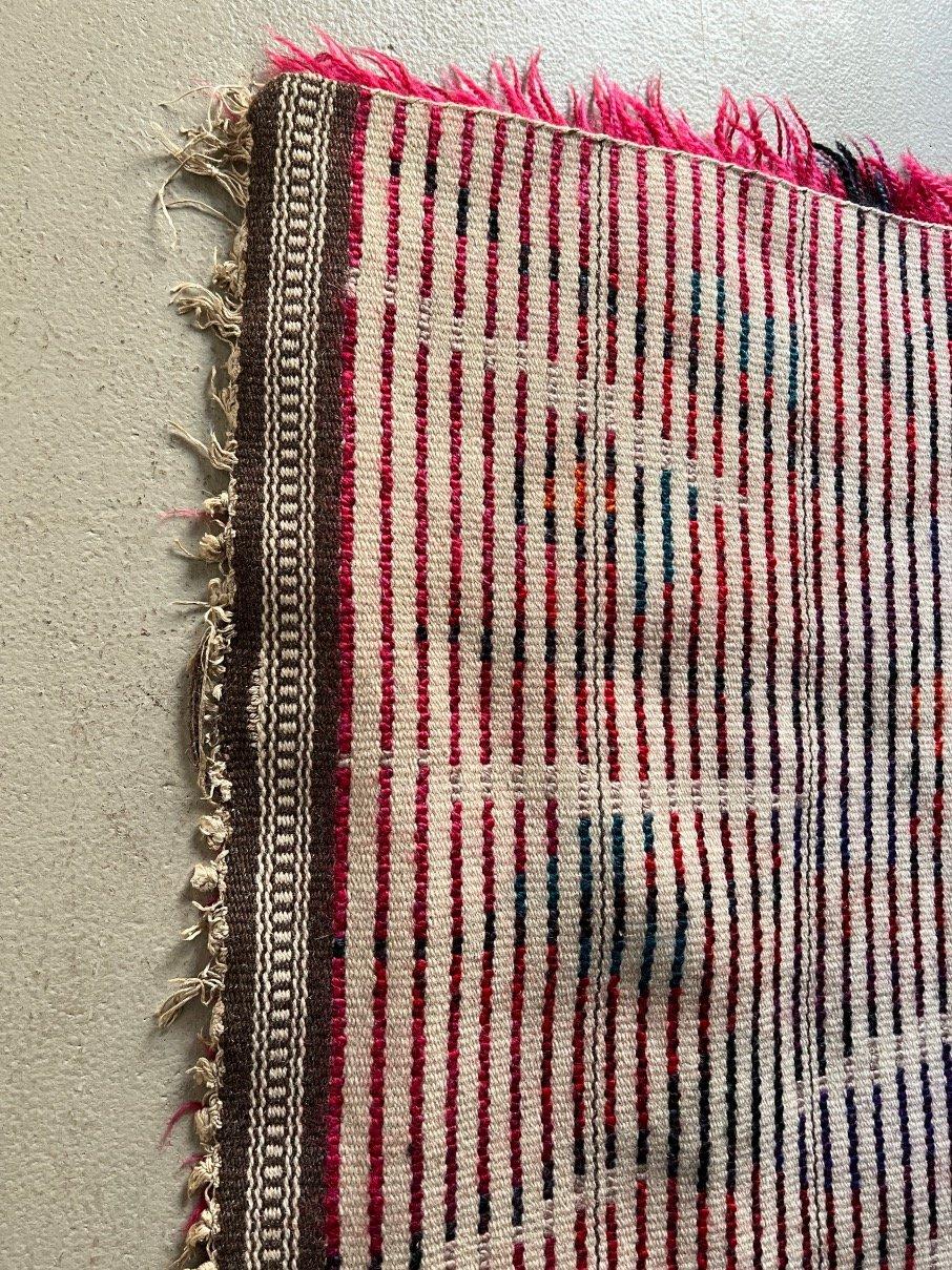 Swedish Abstract Pink High Pile Wool Rug, Sweden 1960s For Sale
