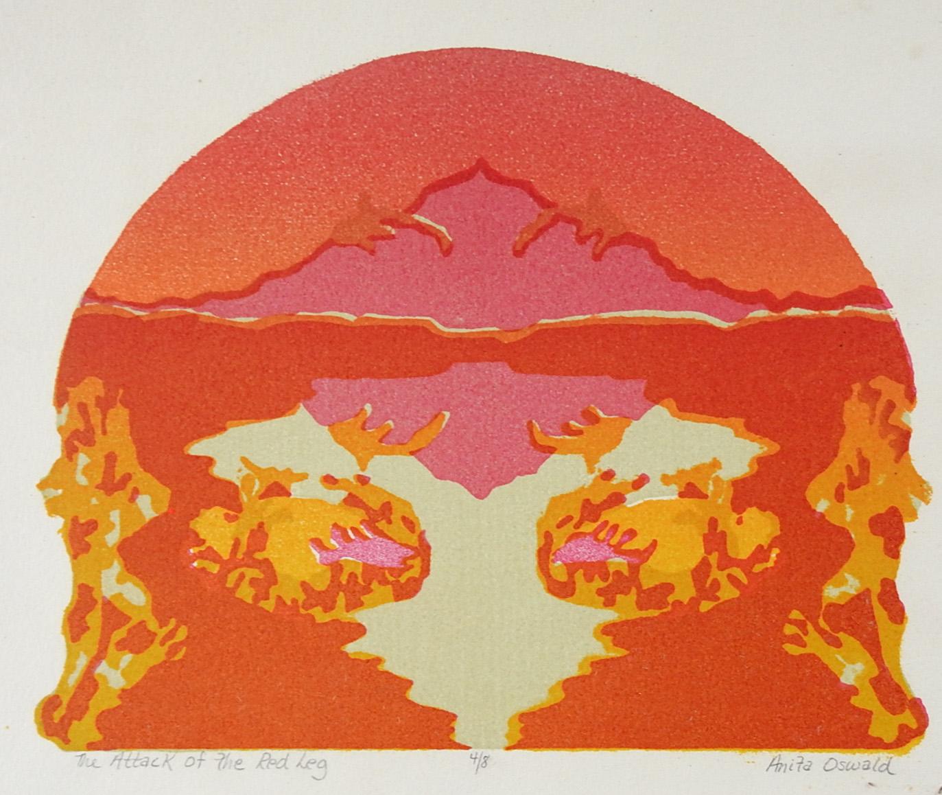 American Abstract Pink & Orange Landscape Serigraph