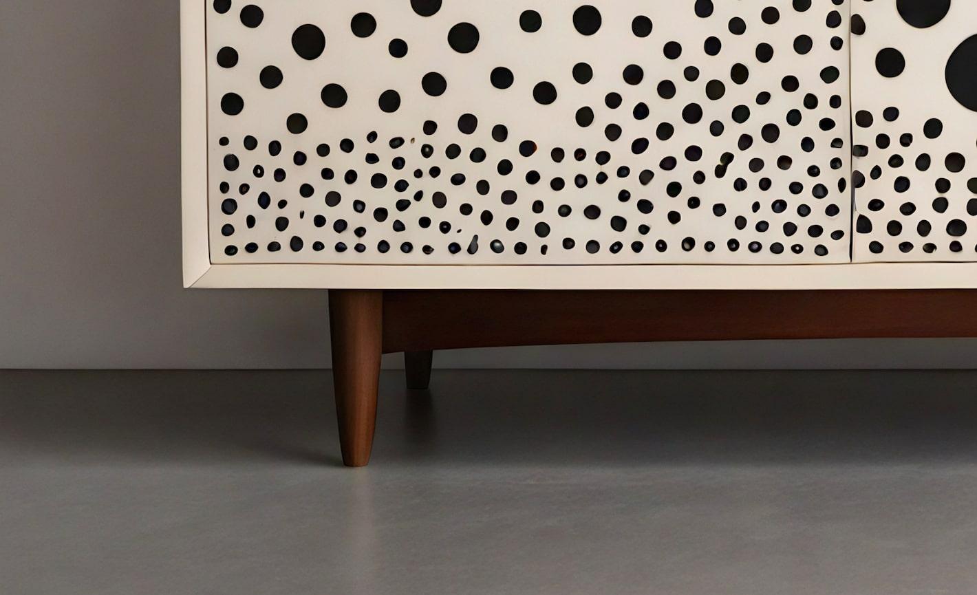 Indian Abstract Polka Dot Inlay White Media Console For Sale