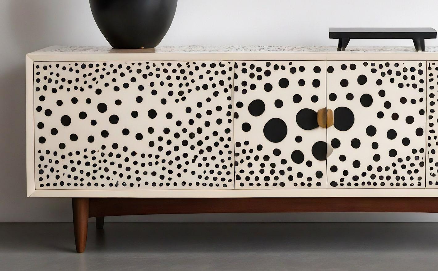 Contemporary Abstract Polka Dot Inlay White Media Console For Sale