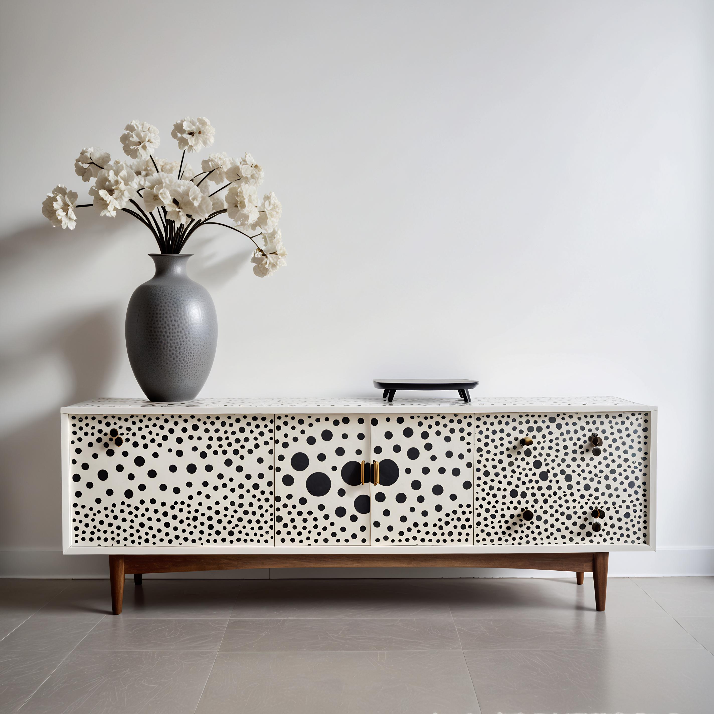 Bone Abstract Polka Dot Inlay White Media Console For Sale