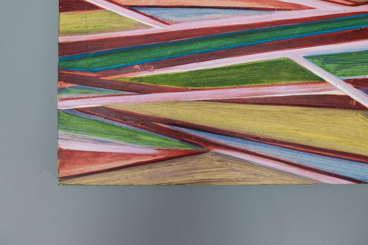 Peinture géométrique abstraite polychrome, huile sur panneau, fin du 20e siècle en vente 7