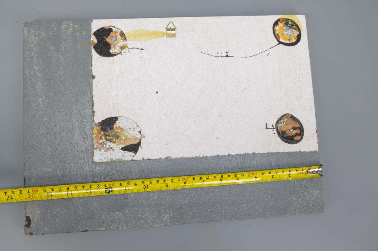 Peinture géométrique abstraite polychrome, huile sur panneau, fin du 20e siècle en vente 13