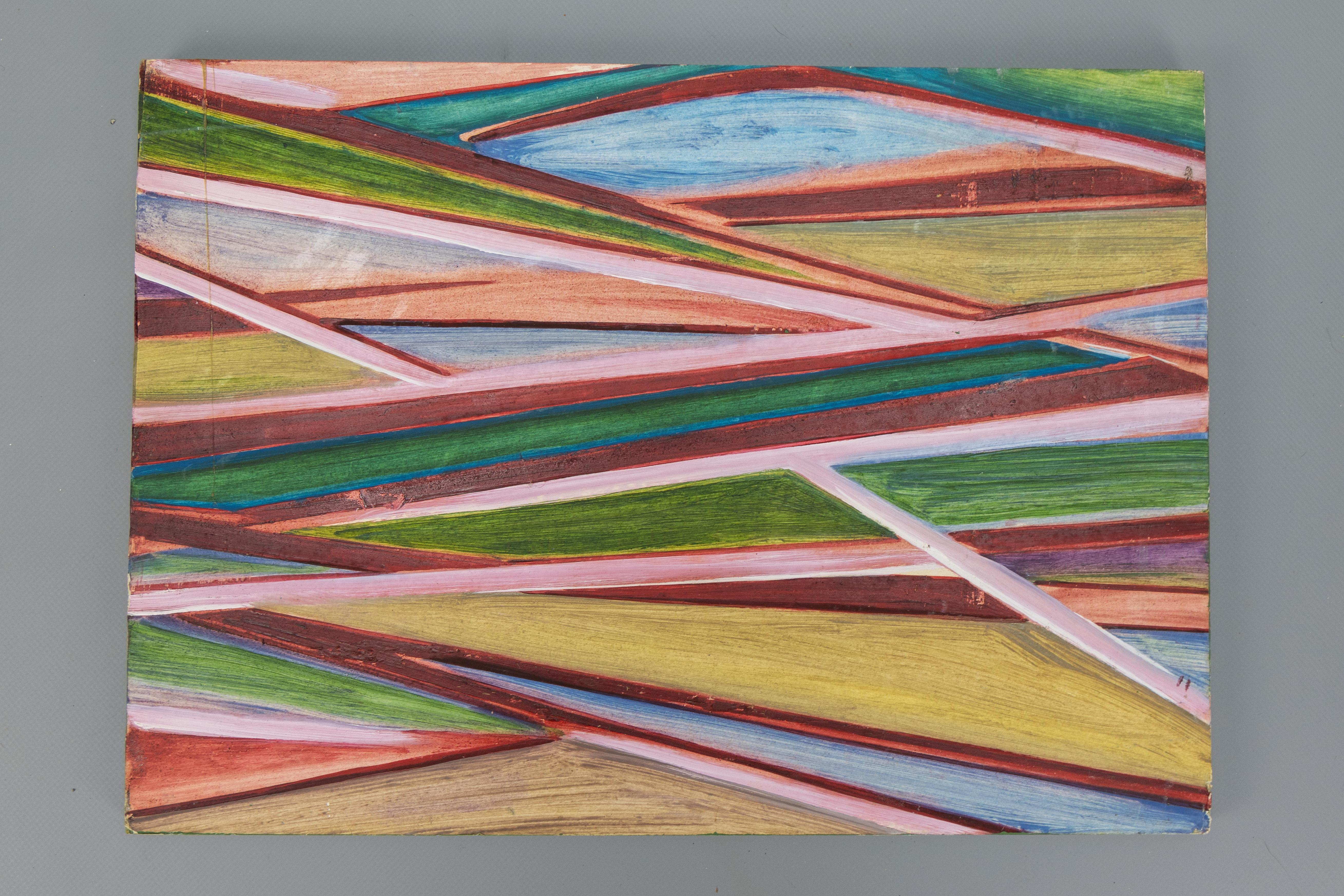 Ludwig Orny (1920 Bratislava - 2005 Munich) - Composition géométrique abstraite
Huile sur panneau
Allemagne, Fin du 20e siècle

Cette abstraction géométrique vivante de l'artiste Ludwig Orny, né à Bratislava, présente un arrangement dynamique de